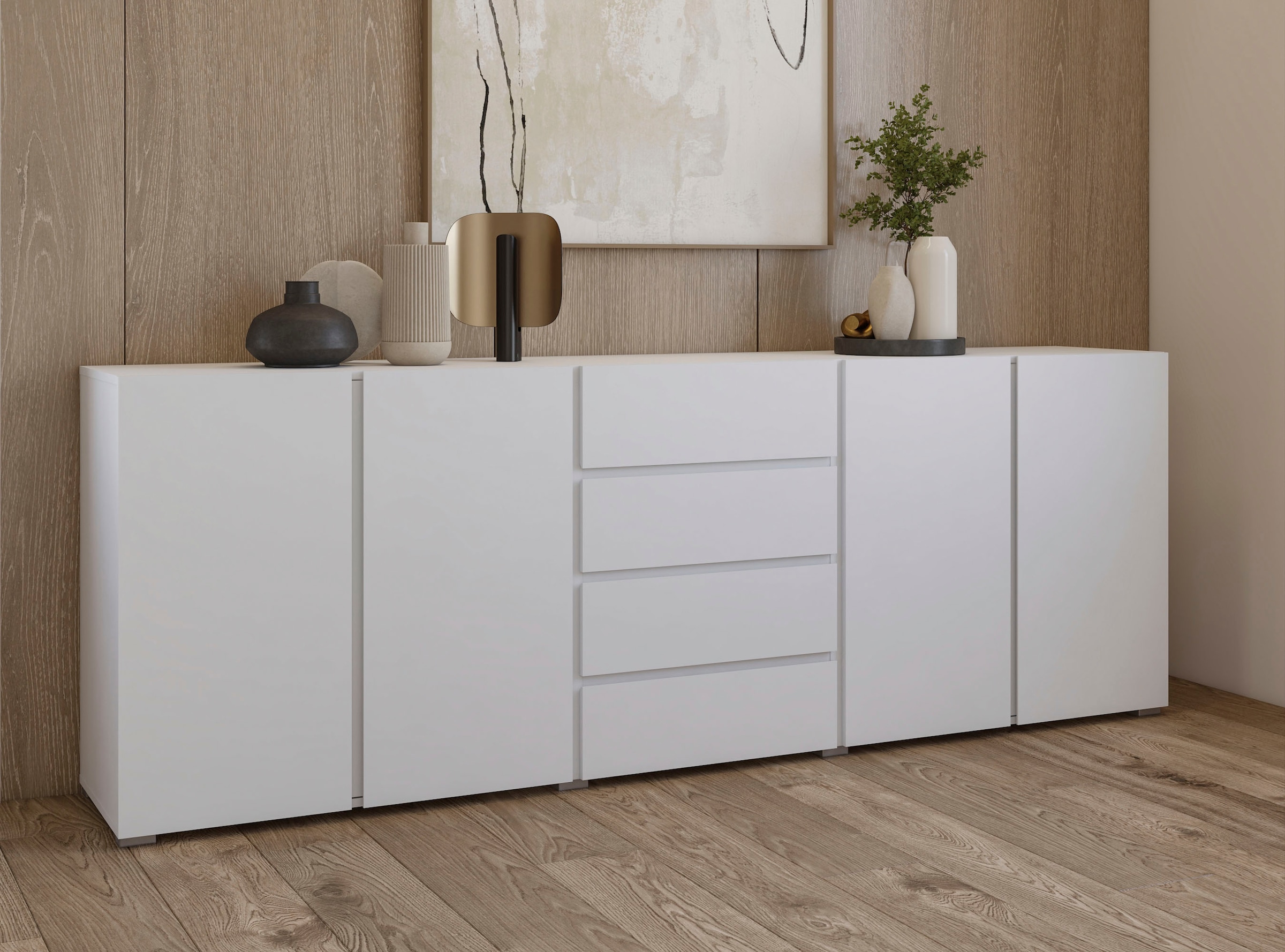 GOODproduct Sideboard »Metric,Breite 222 cm, grifflose Kommode 4 Türen/4 Schubkästen« Schubladenschrank mit viel Stauraum, Einlegeböden verstellbar