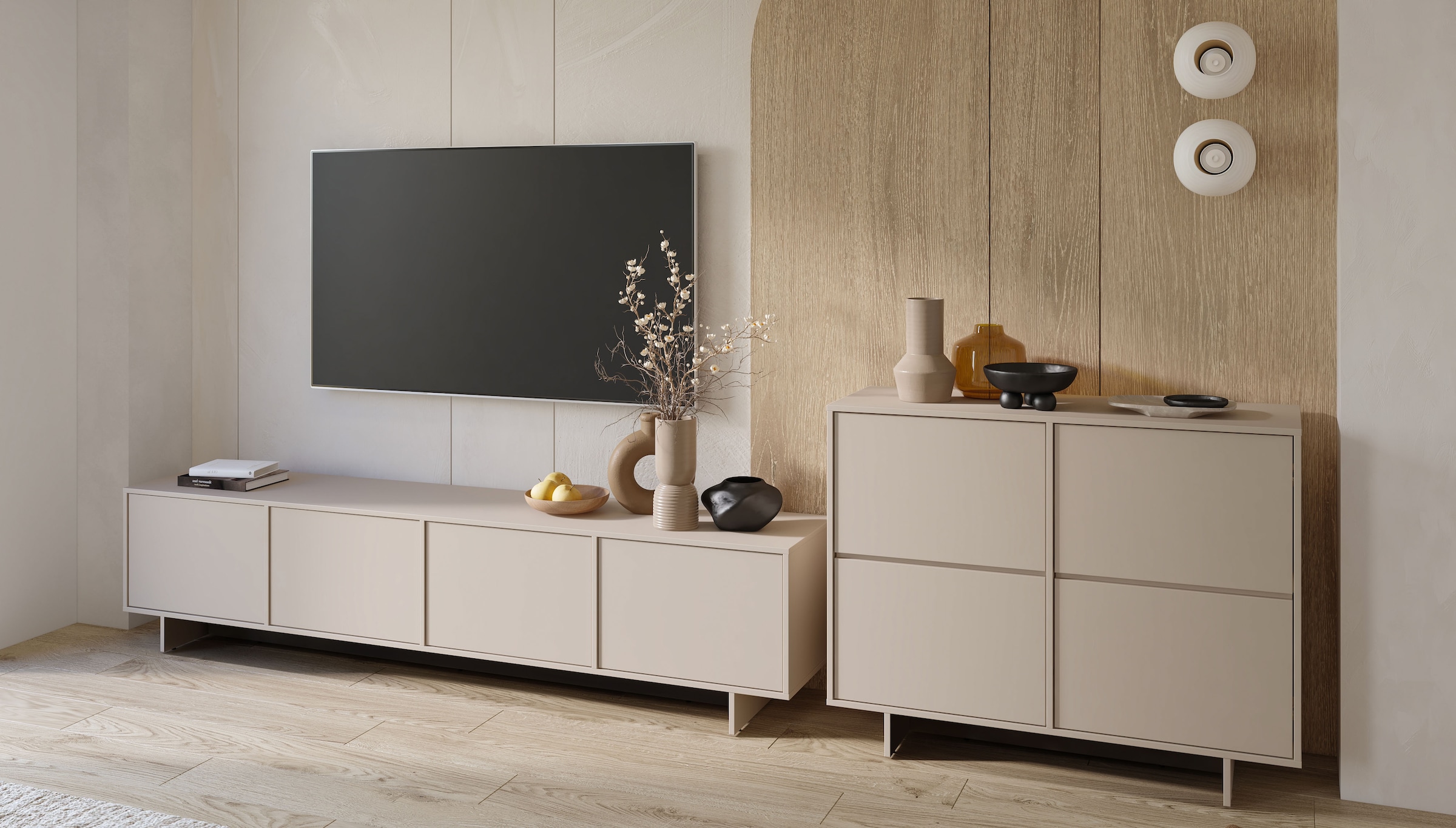 GOODproduct Table basse »Tatami, Modernes griffloses TV-Board, Breit 220,50cm, TV-Schrank« meuble TV, meuble TV avec beaucoup de rangement, fonction push-to-open