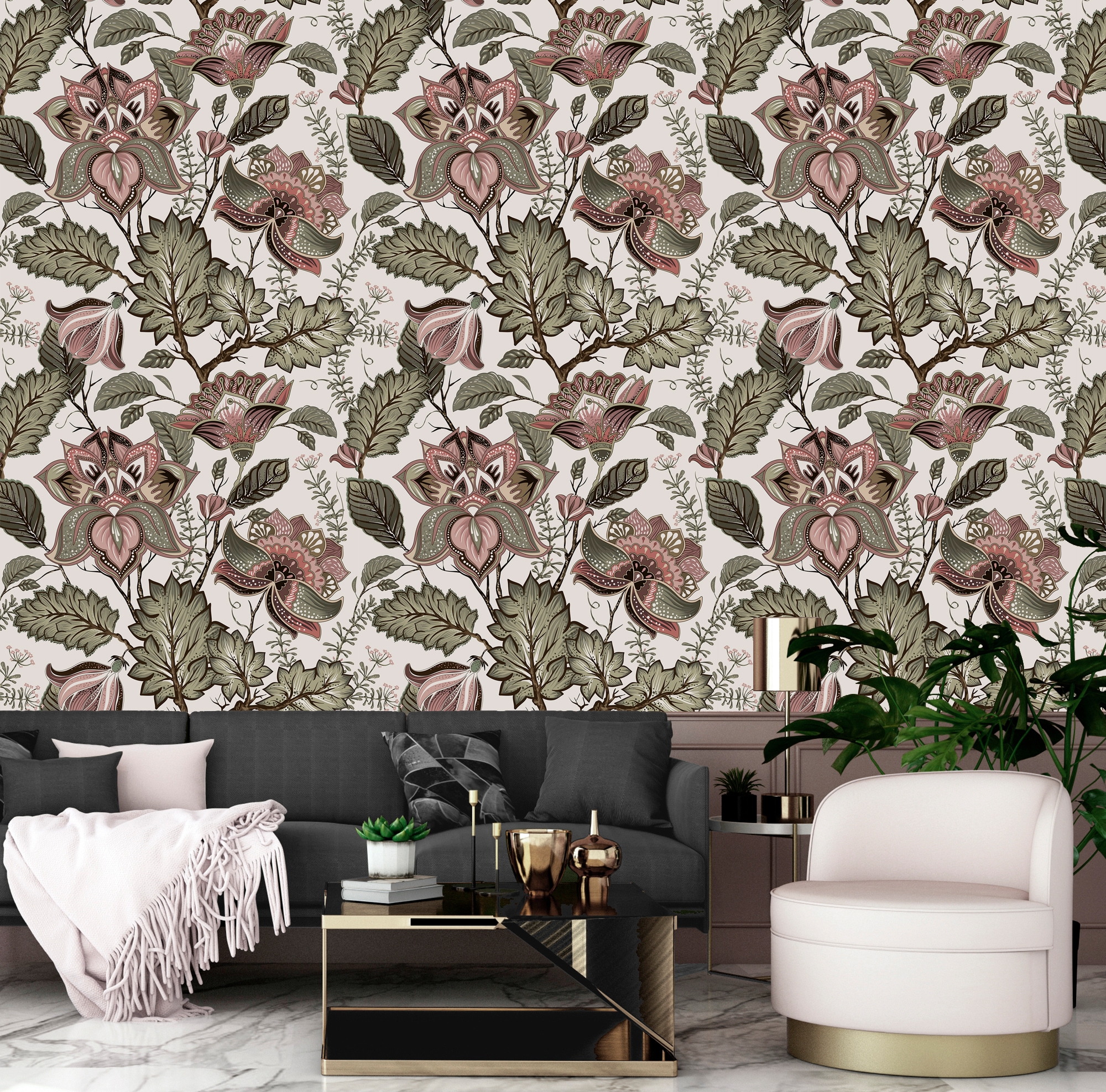 queence Papier peint vinyle »Kayla« Motif | botanique | floral | imprimé | naturellement | à motifs 90x250cm, selbstklebend, kinderleichte Anbringung, , Sticker