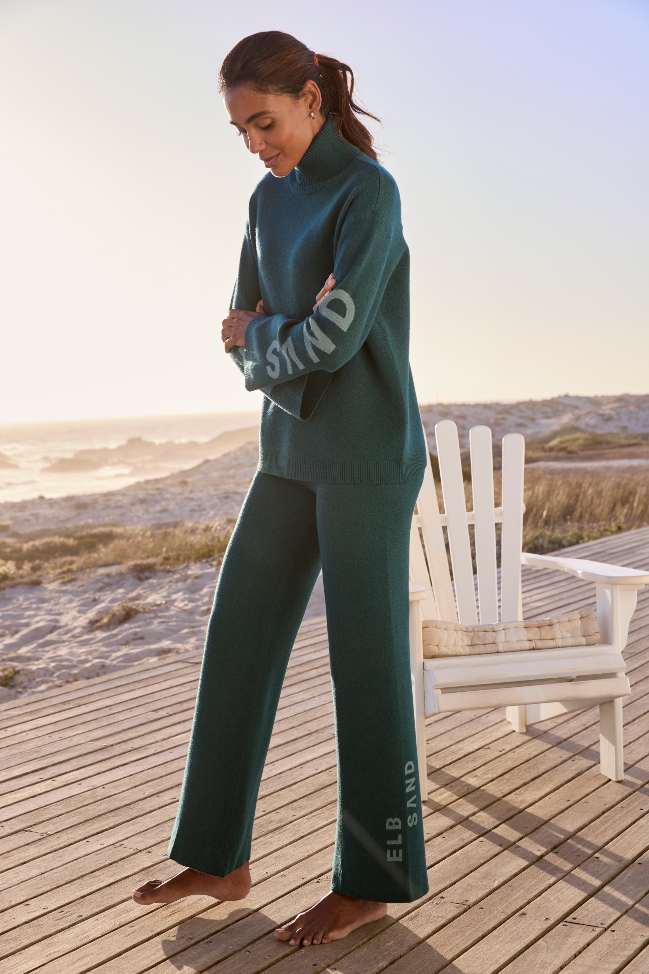 Elbsand Rollkragenpullover, aus hochwertigem Strick mit eingestricktem Logo, Loungewear