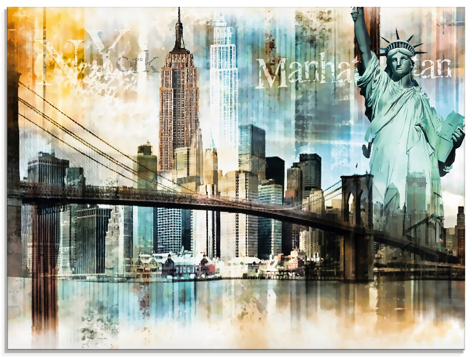 Image of Artland Glasbild "New York Skyline Abstrakte Collage II" Amerika 1 Stk. tlg. in verschiedenen Grössen