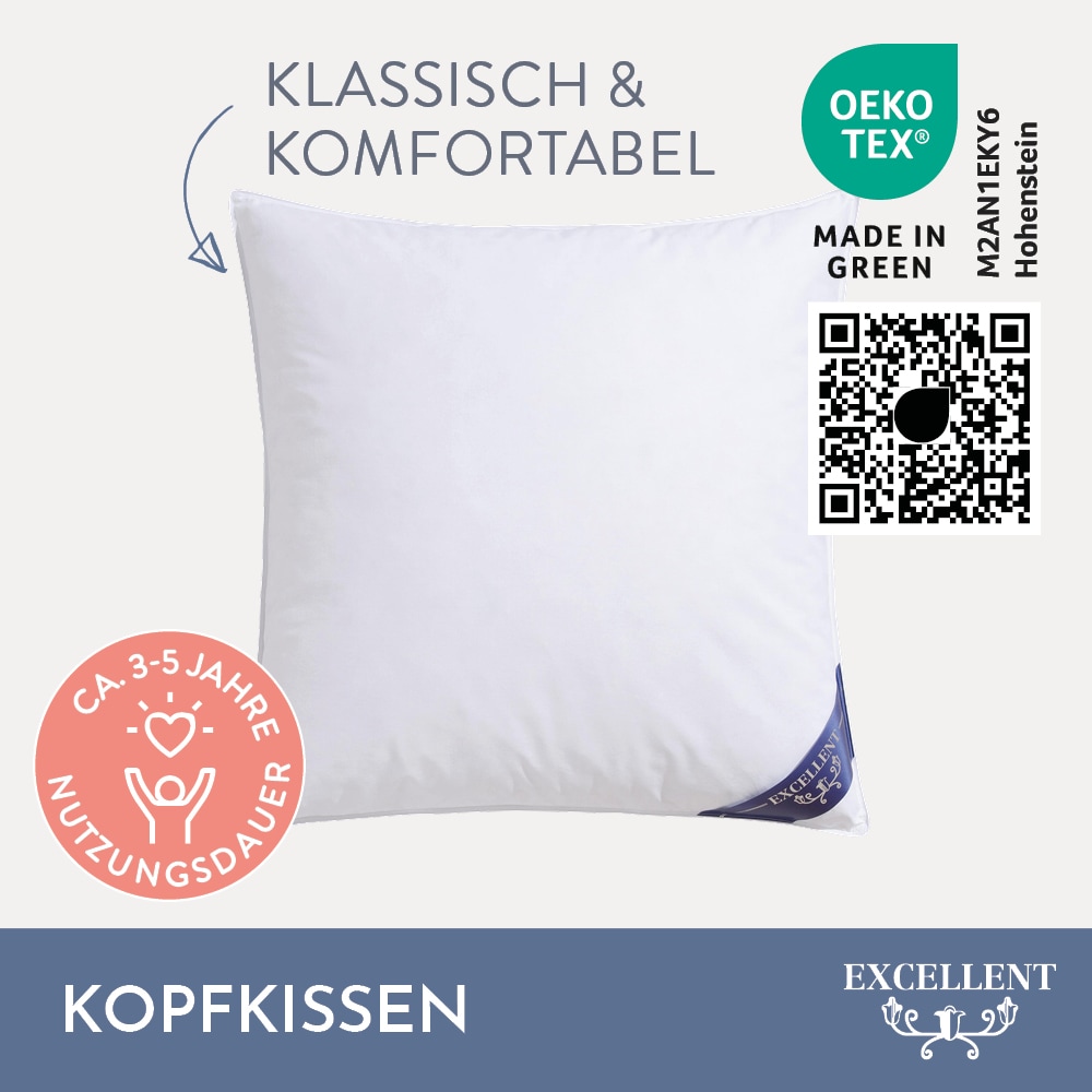 Excellent 3-Kammer-Kopfkissen »Davos«, (1 St.), mit 100% Gänsedaunen in den Aussenkammern gefüllt