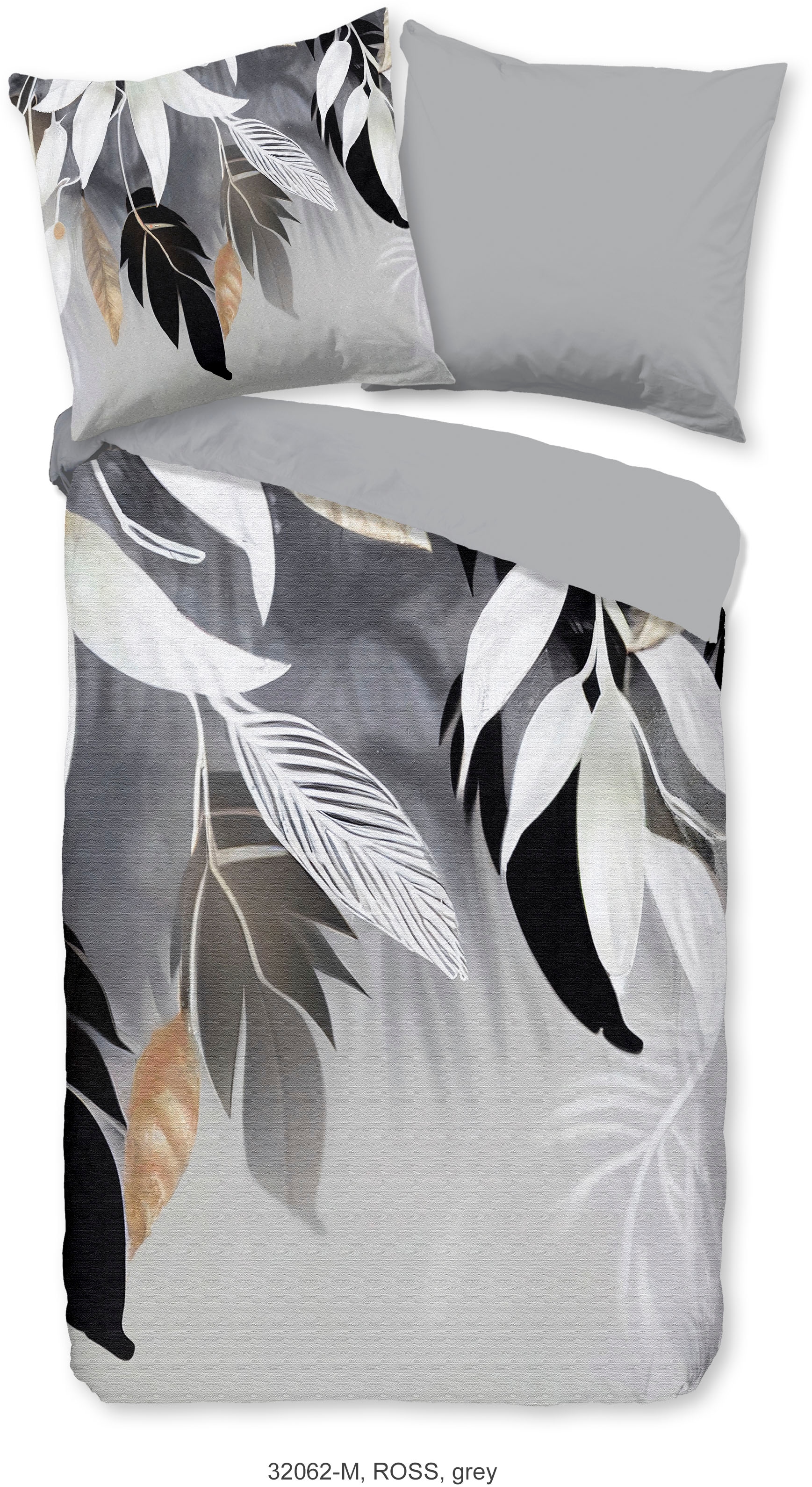 PURE luxury collection Wendebettwäsche »Ross leaves«, Mikrofaser, 135x200, Pflegeleicht, Reissverschluss, Wendeoptik, Grau
