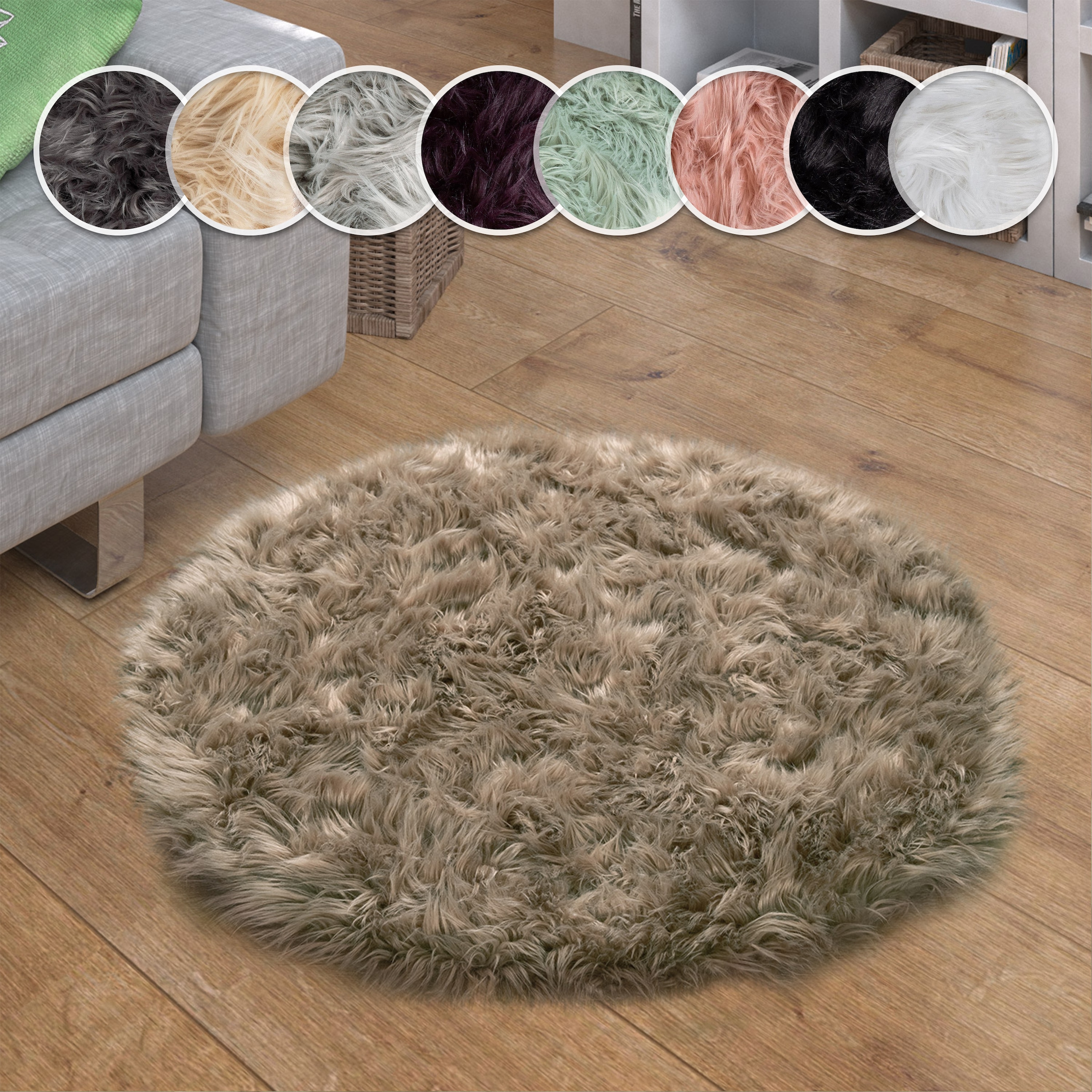 Paco Home Tapis en fourrure »Playa 960« Rond 64 mm Höhe Kunstfell, Flokati-Optik, Hochflor, weich und flauschig, Uni-Farben