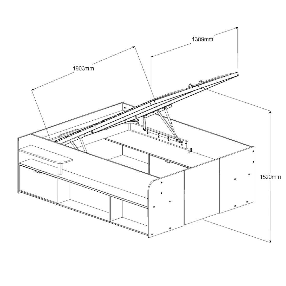 Parisot Hochbett »Parisot Travel 2«, Lattenrost aufklappbar, Stauraum integriert, Liegefläche B/L: 140 cm x 200 cm