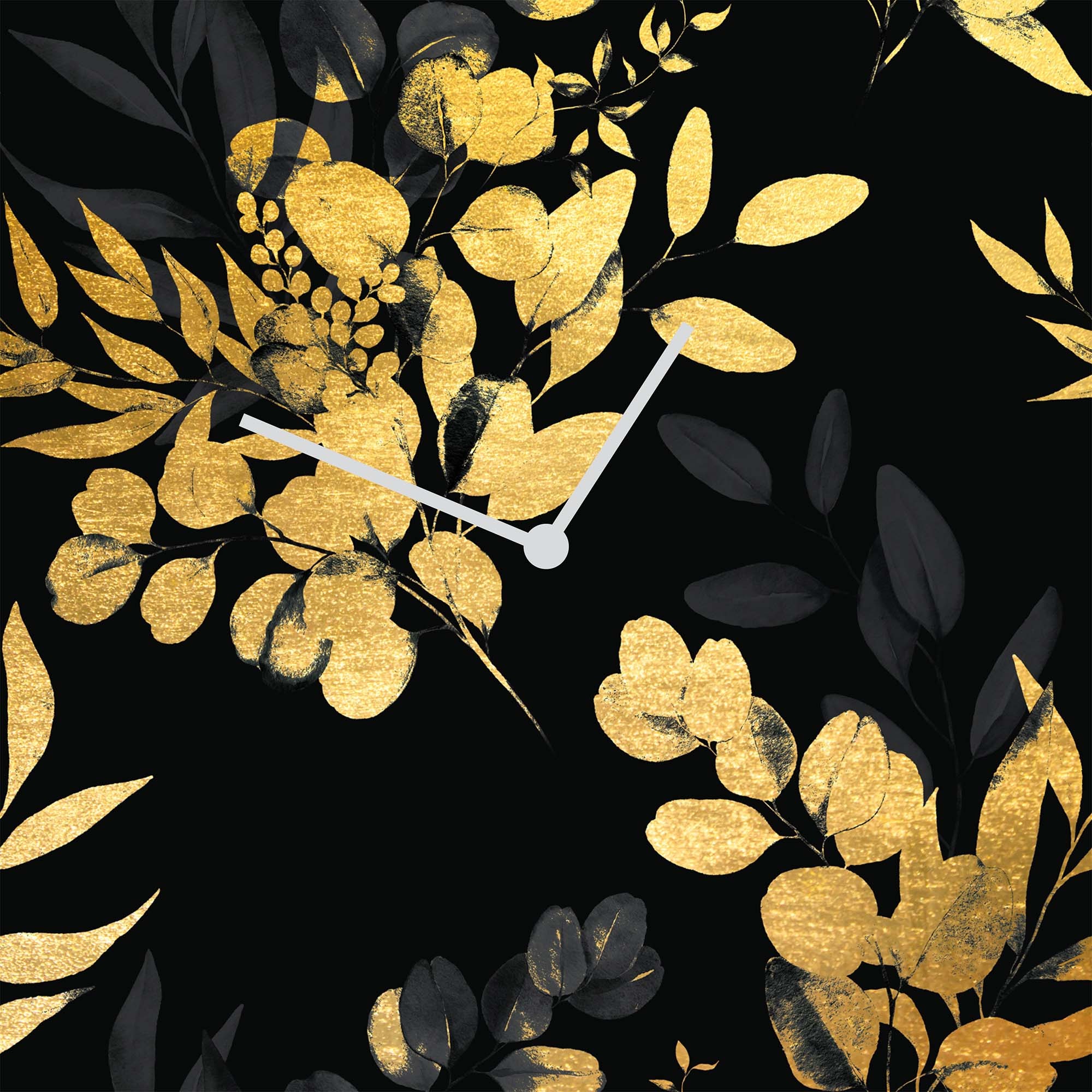 Image of GOODproduct Wanduhr "Eukalyptus, Blattgold Applikationen" Uhr, geräuschlos, gold, Blattgold, handarbeit, Blätter