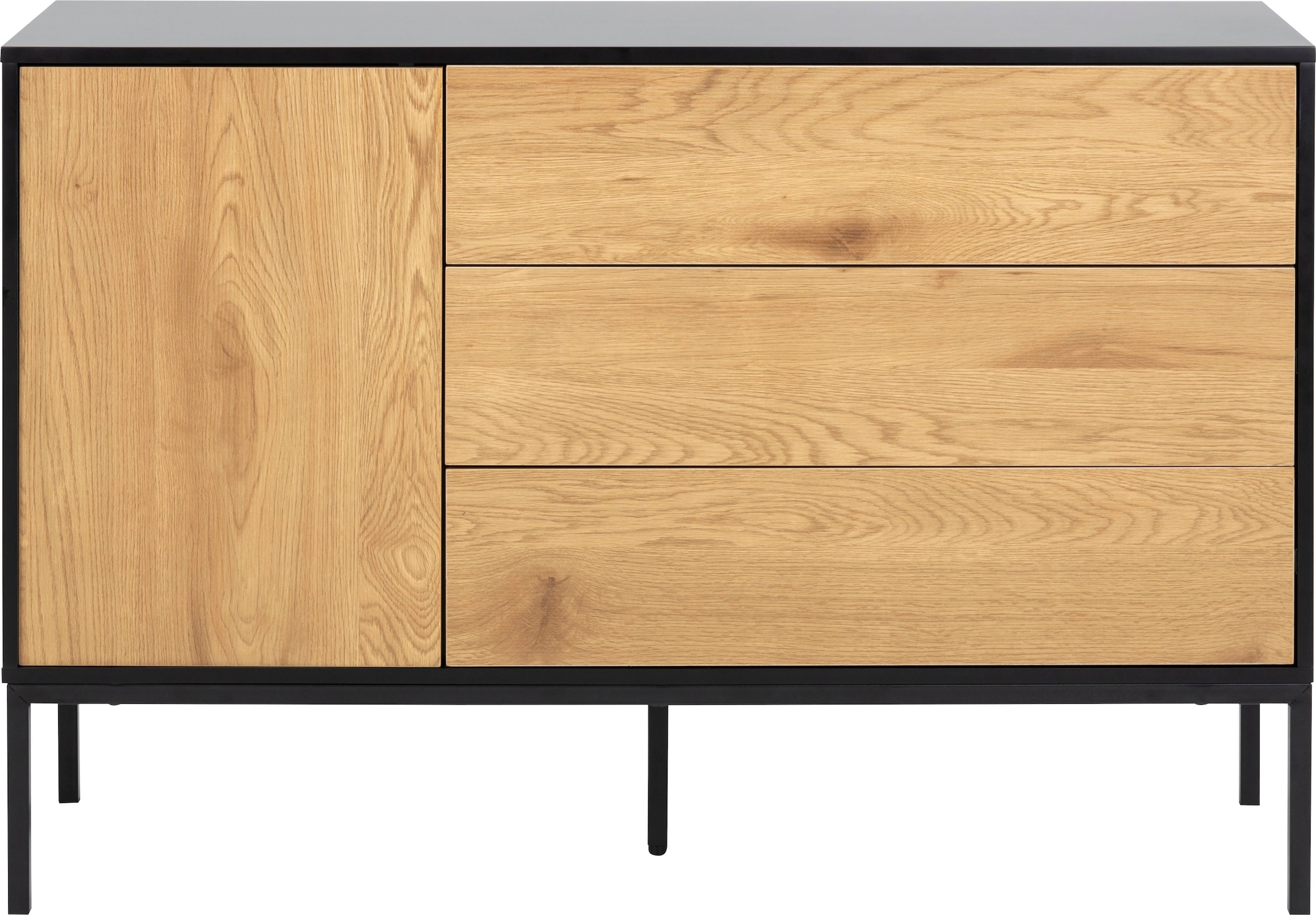 Image of ACTONA GROUP Sideboard 1, schwarze Kontrastrahmen, 1 Tür und 3 Schubladen, Breite 120 cm
