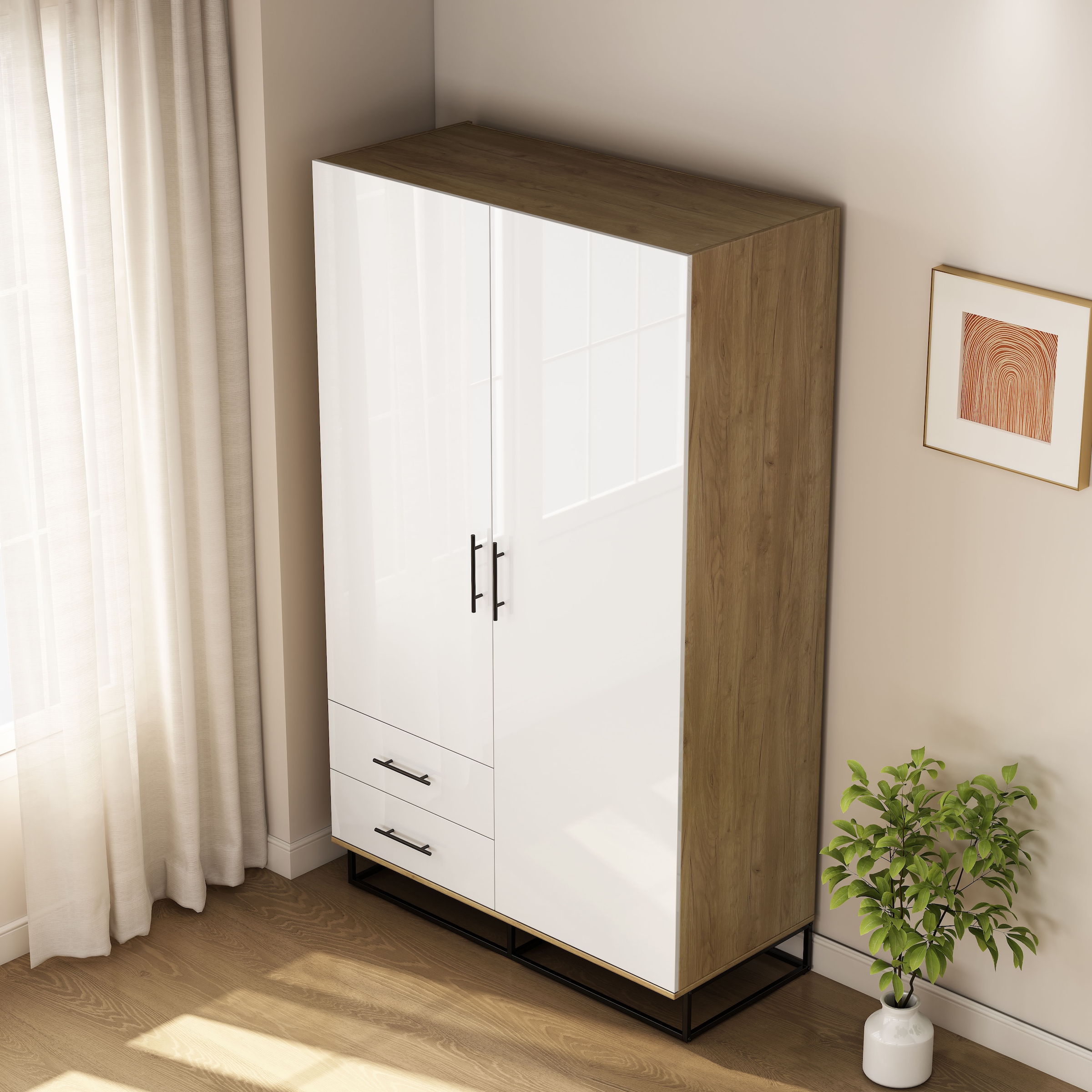 GOODproduct Kleiderschrank »Lucca Schlafzimmerschrank Garderobe Hochglanz Bestseller« Hochwertige schwarze Griffe und Kufengestell aus Metall, 