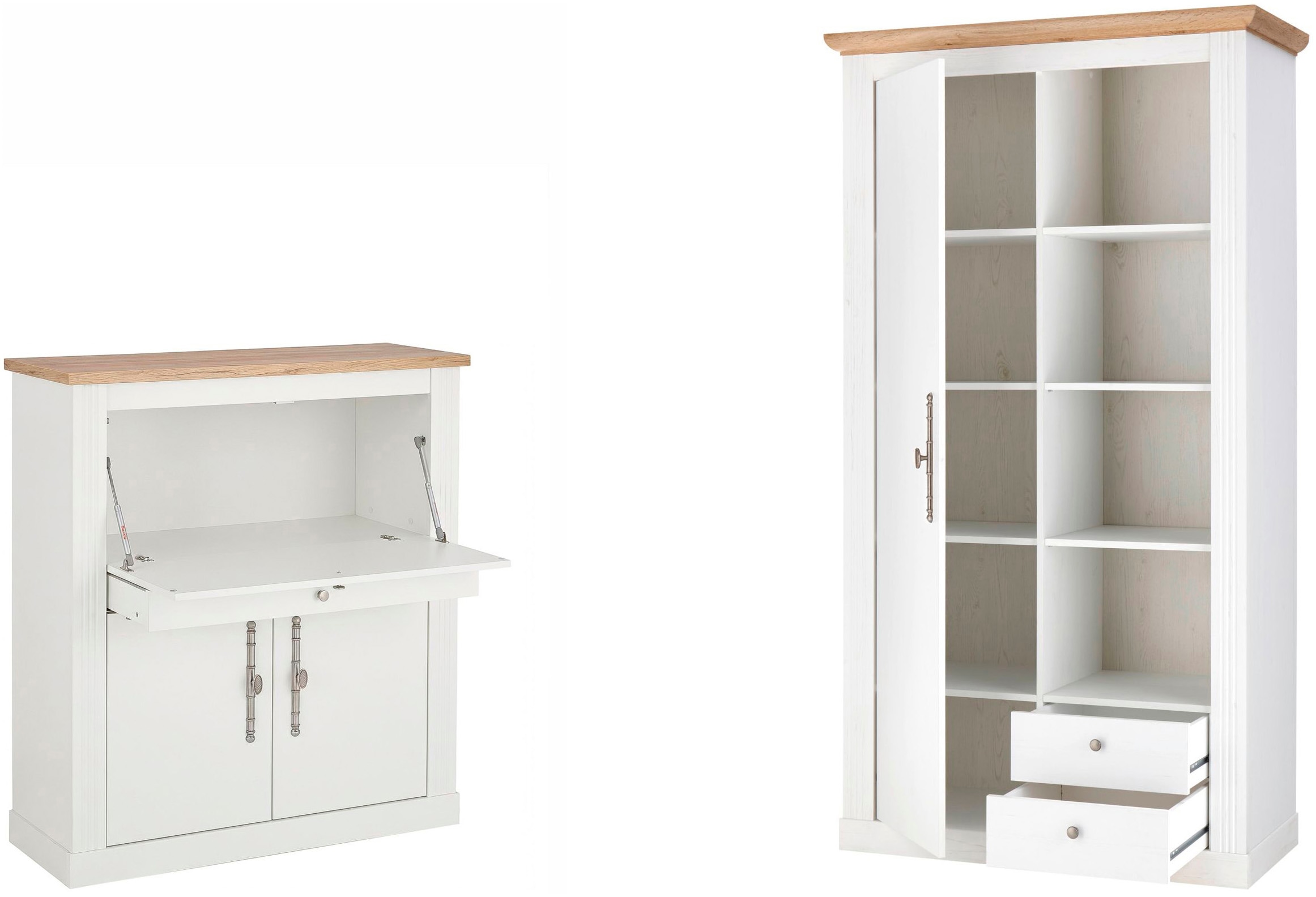 GOODproduct Ensemble de meubles de bureau »Westminster, wohnliches Home-Office, Büro in zwei Farben verfügbar« Ensemble, 2 tlg. comprend secrétaire et armoire de rangement style campagne, avec goulotte pour câbles