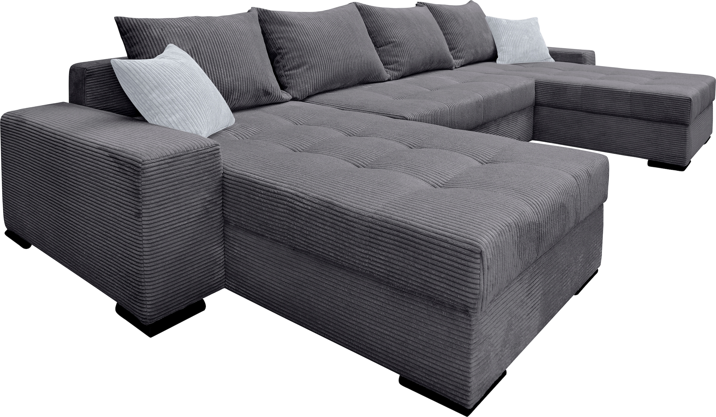 COLLECTION AB Wohnlandschaft »XL-Josy U-Form, Breite 313 cm, Cord-/Mix«, inkl. Bettfunktion, Bettkasten, mit 4 gleich grossen Rückenkissen