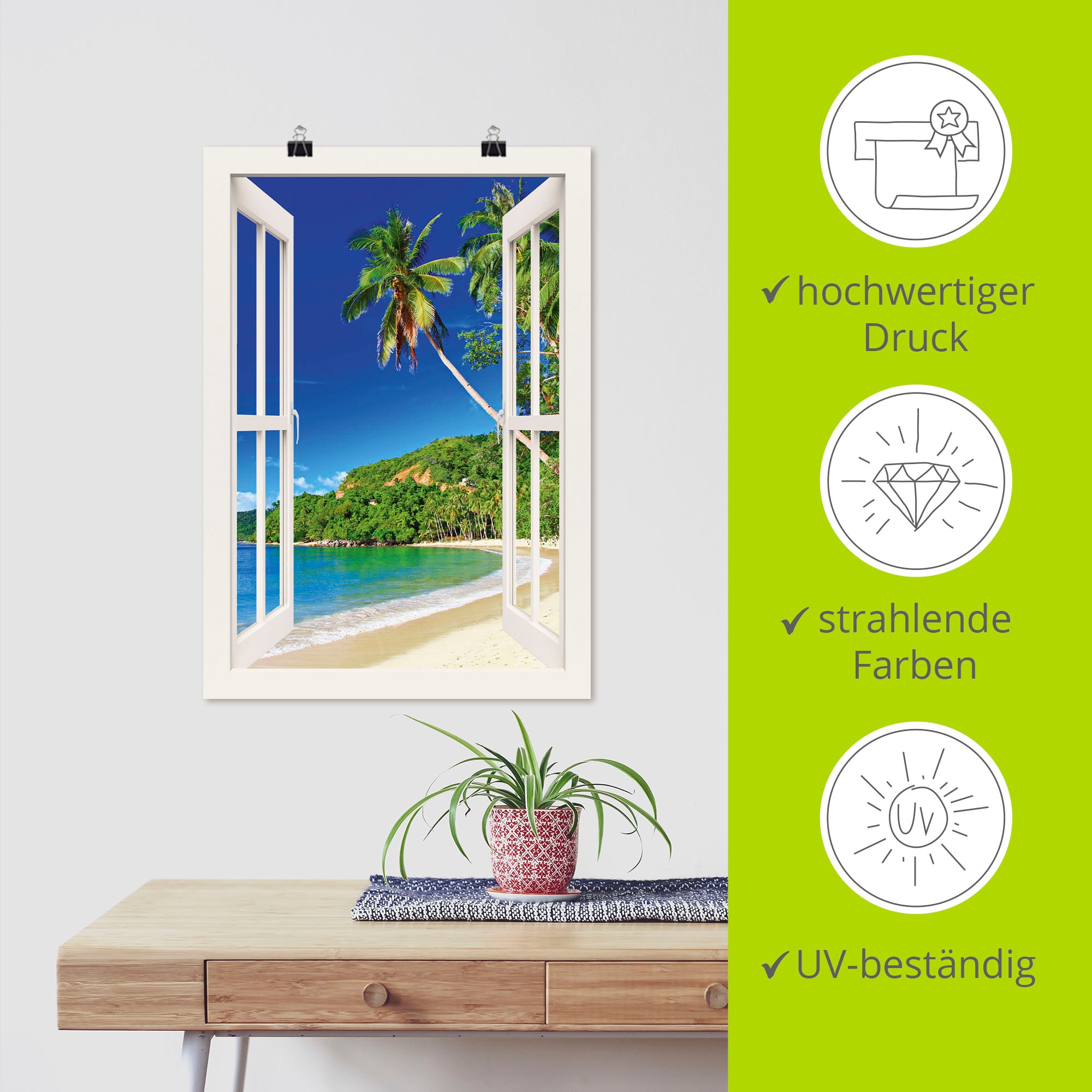 Artland Poster »Fensterblick Paradies« 1 cuis tlg. ohne Rahmen