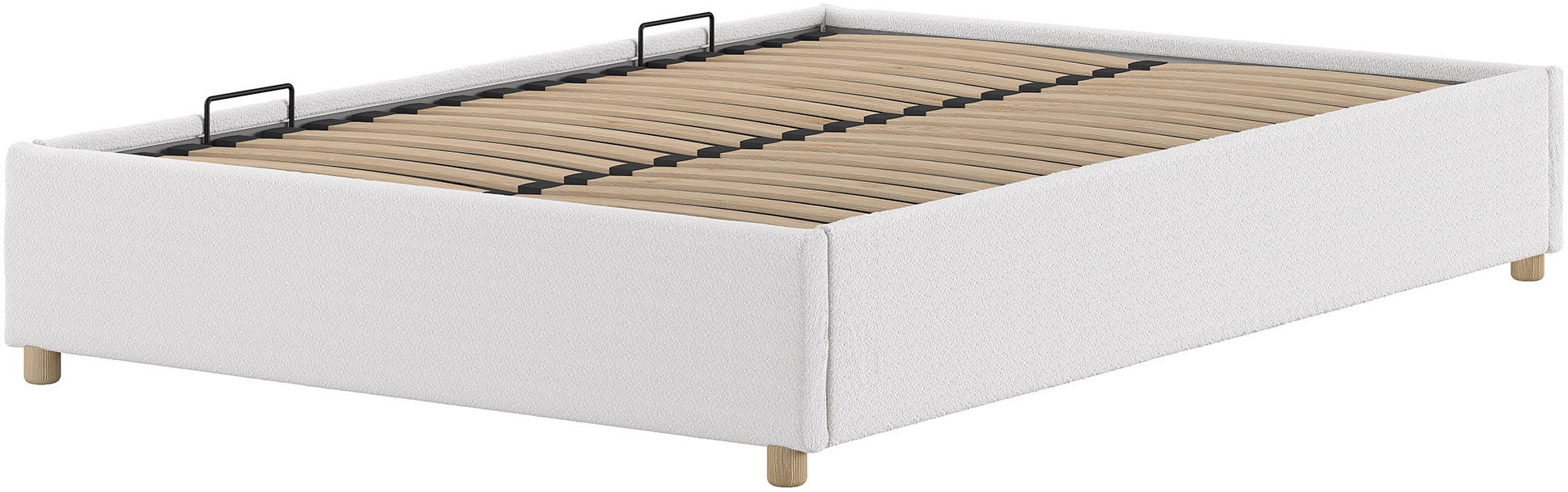 Vipack Chaise longue rembourrée »Moon, ideal unter Dachschrägen einsetzbar, Bettkasten bietet Stauraum« Massivholzfüsse, Bezug mit flauschigem Bouclé Stoff wahlweise 3 Farben