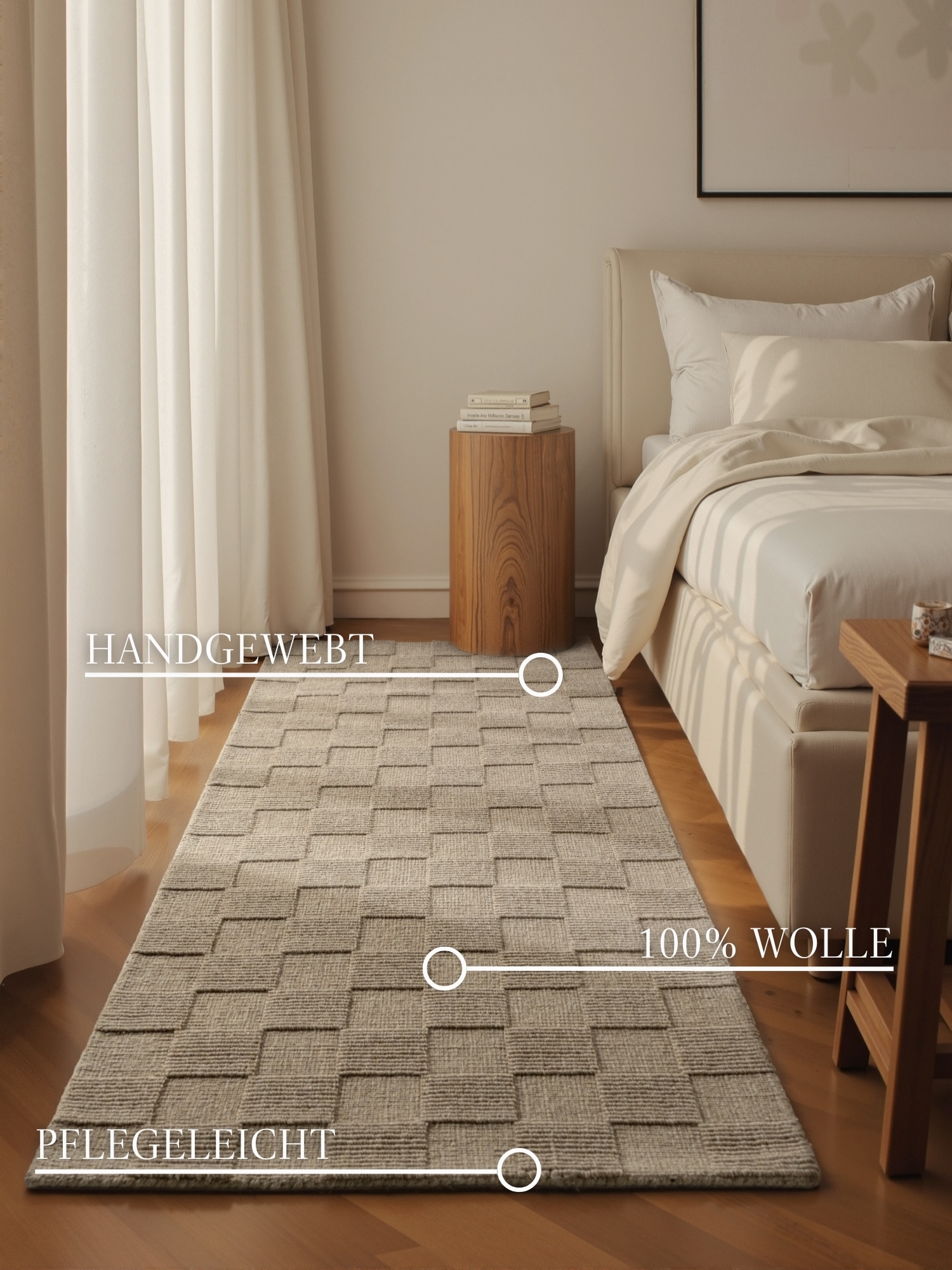 Villeroy & Boch Tapis en laine »Scala« Rectangulaire 10 mm Höhe Handgewebt, Wolle, Kariert, Natur, 3D-Struktur, Karo, Wohnzimmer