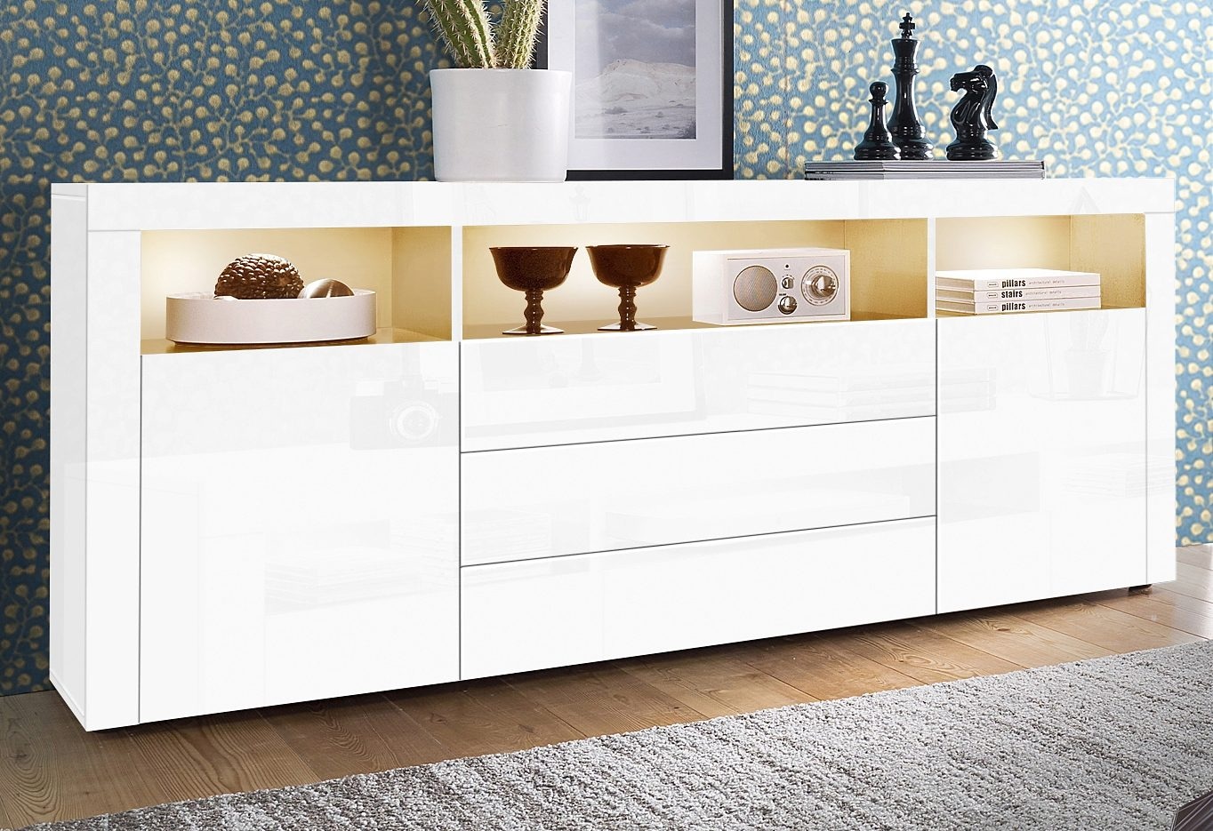 Image of borchardt Möbel Sideboard "Santa Fé, Kommode 166 cm breit" Push-to-open-Funktion, 2 Türen, 3 Schubkästen und 3 offene Fächer