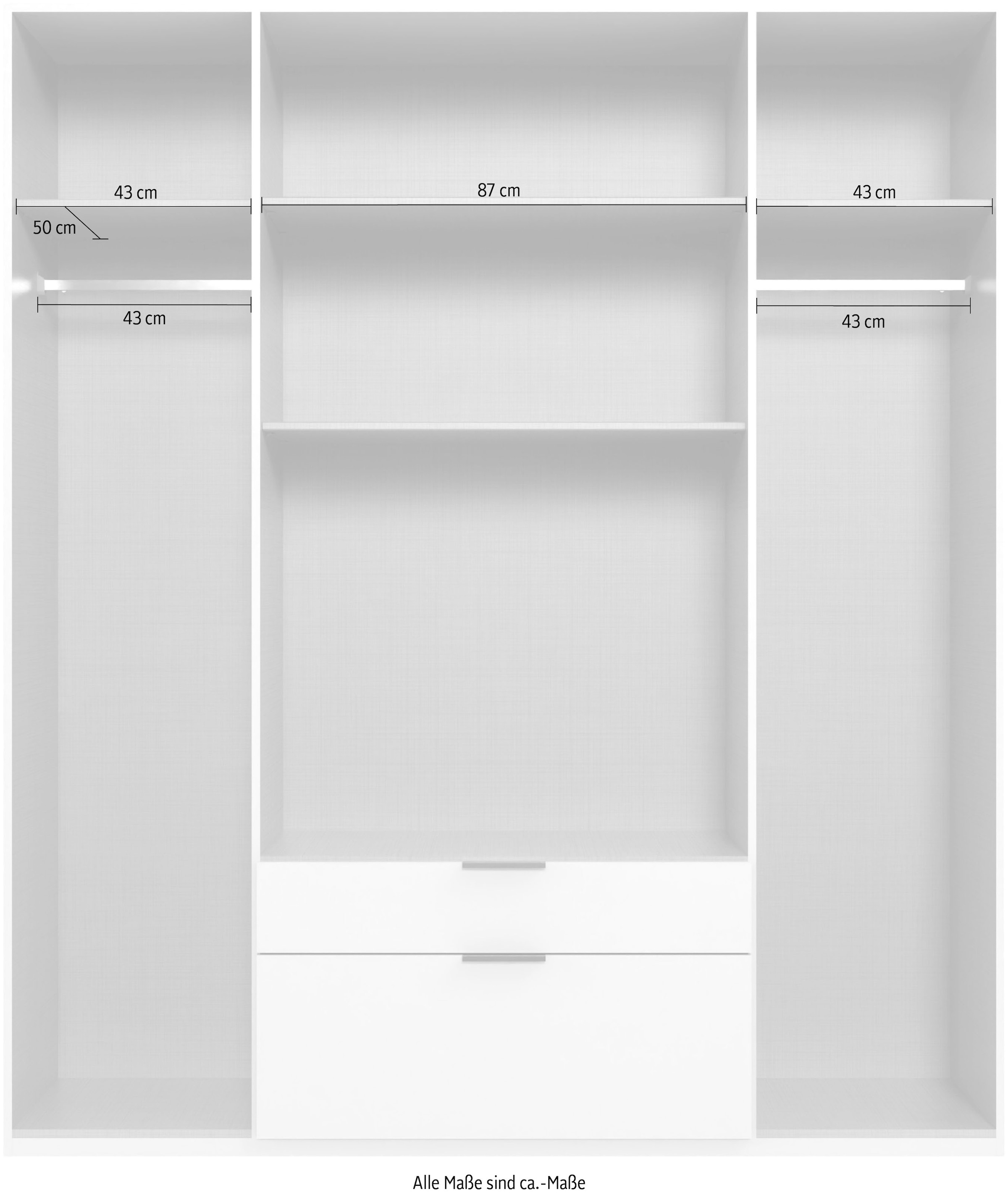 Wimex Drehtürenschrank »Mugano, 135 oder 180cm breit, 208 oder 236cm hoch, Made in Germany«, (mit langen oder kurzen Griffen aus Metall), wahlweise mit oder ohne Spiegel, mit Schubladen