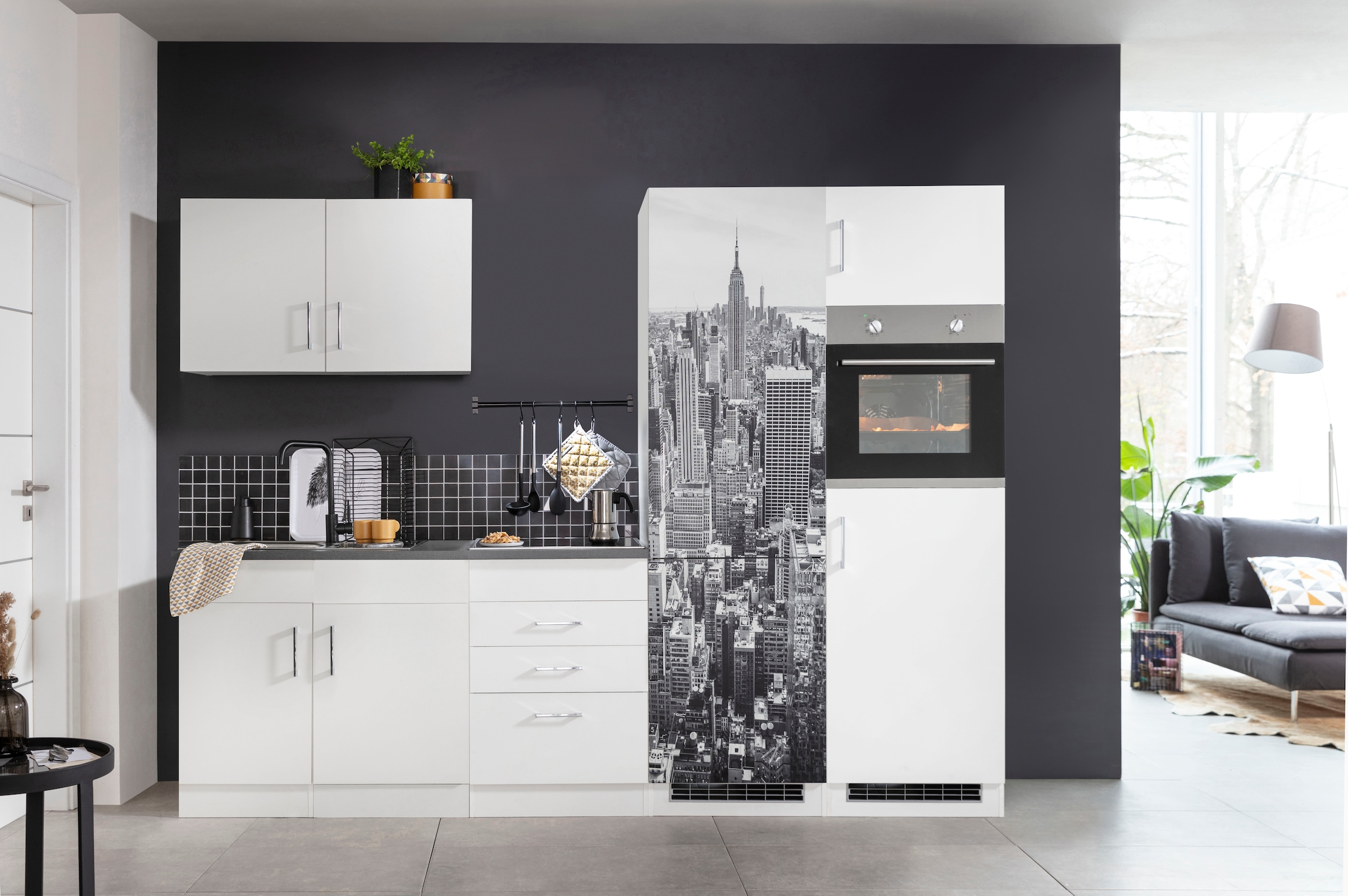 KOCHSTATION Kitchenette »KS-Paris – Küchen mit einzigartigen Fotomotiven auf den Fronten« largeur 280 cm, option appareils électriques et induction
