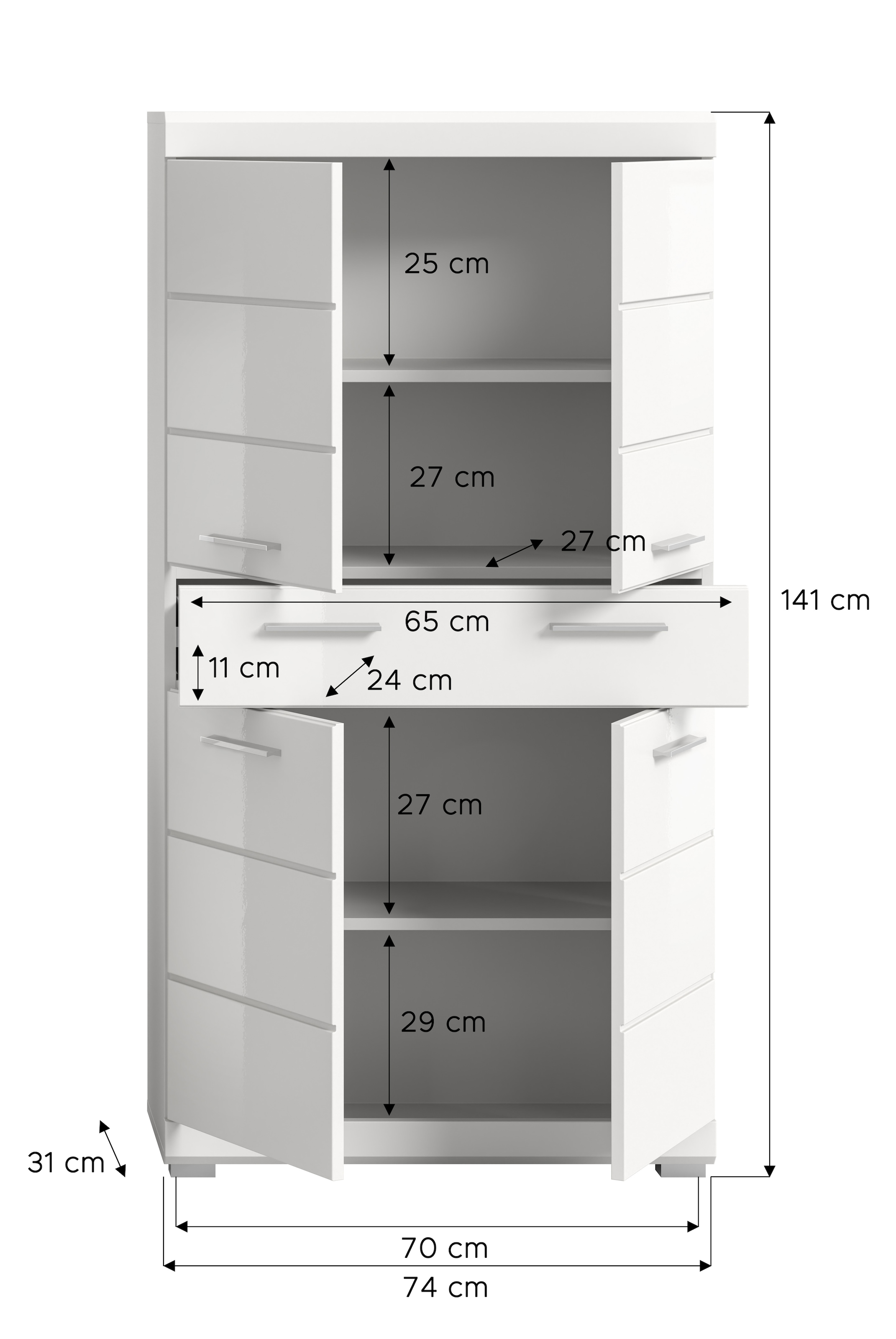 INOSIGN Midischrank »SIENA, Breite 74cm, 4 Türen, 1 Schubkasten, 4 Fächer, MDF-Front«, (TOPSELLER!), in verschiedenen Farben erhältlich, Badmöbel, Badschrank, Schrank, Bad