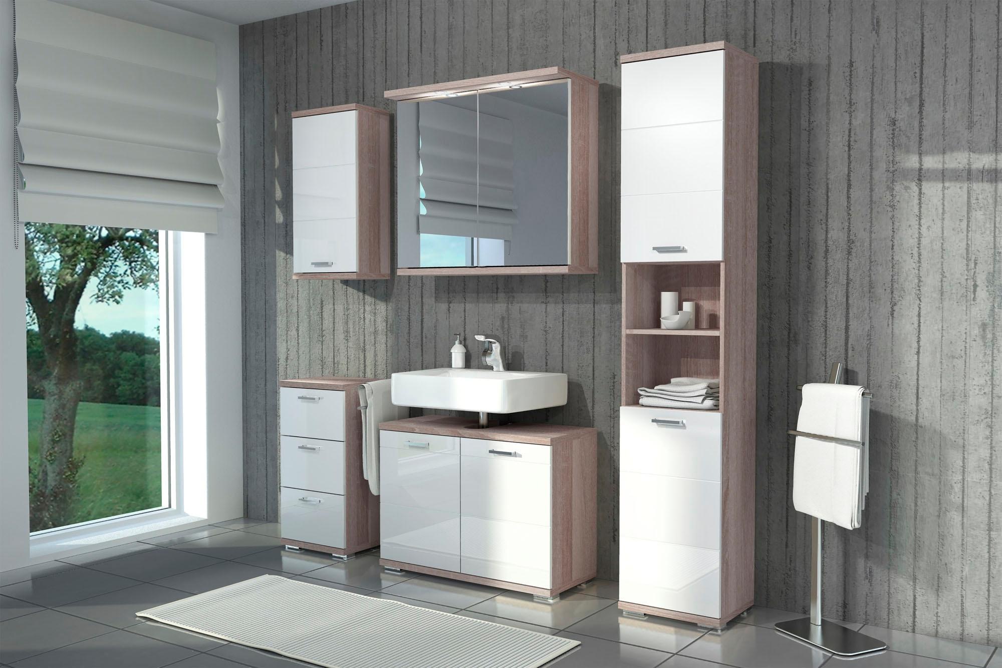 Homexperts Badmöbel-Set »Nusa«, (4 St.), Hochschrank, Waschbeckenunterschrank, Hängeschrank und Unterschrank