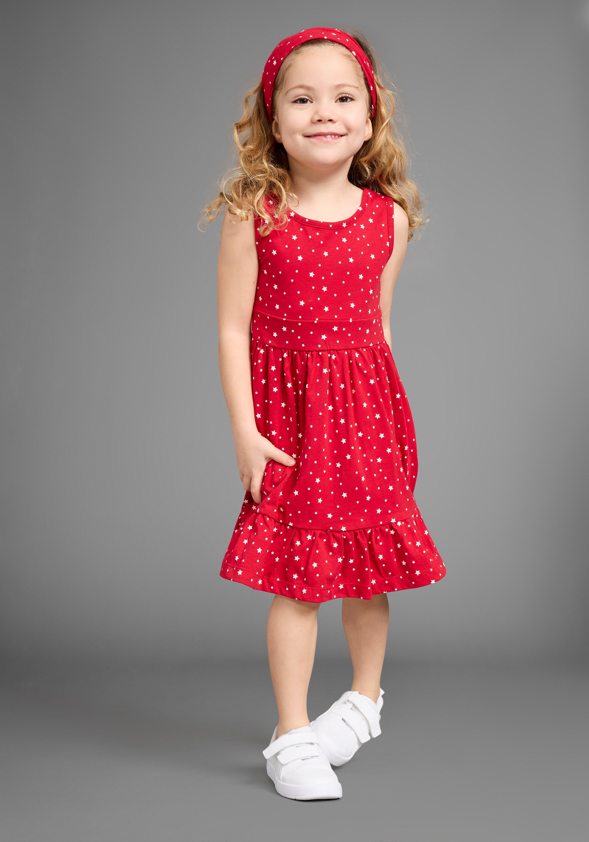 Image of KIDSWORLD Jerseykleid "2tlg. Shirtkleid + Haarband im niedlichen Sternen-Allover" Set, 2, 2 tlg. festliche Anlässe, knielang, verspielter Stil, aus Baumwolle