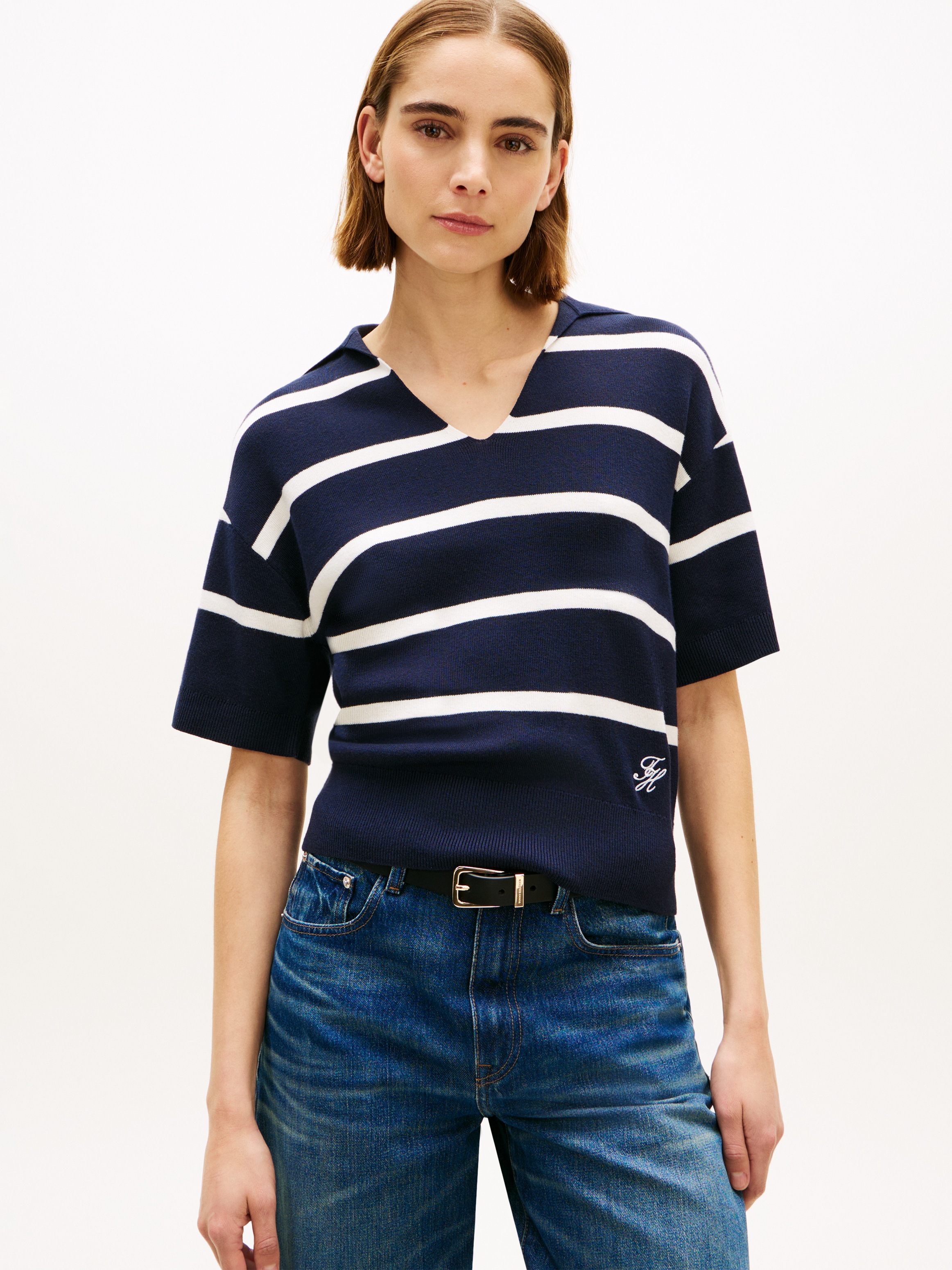 Image of Tommy Hilfiger Strickpullover "CO FULL NEEDLE POLO SS SWT" mit V-Ausschnitt