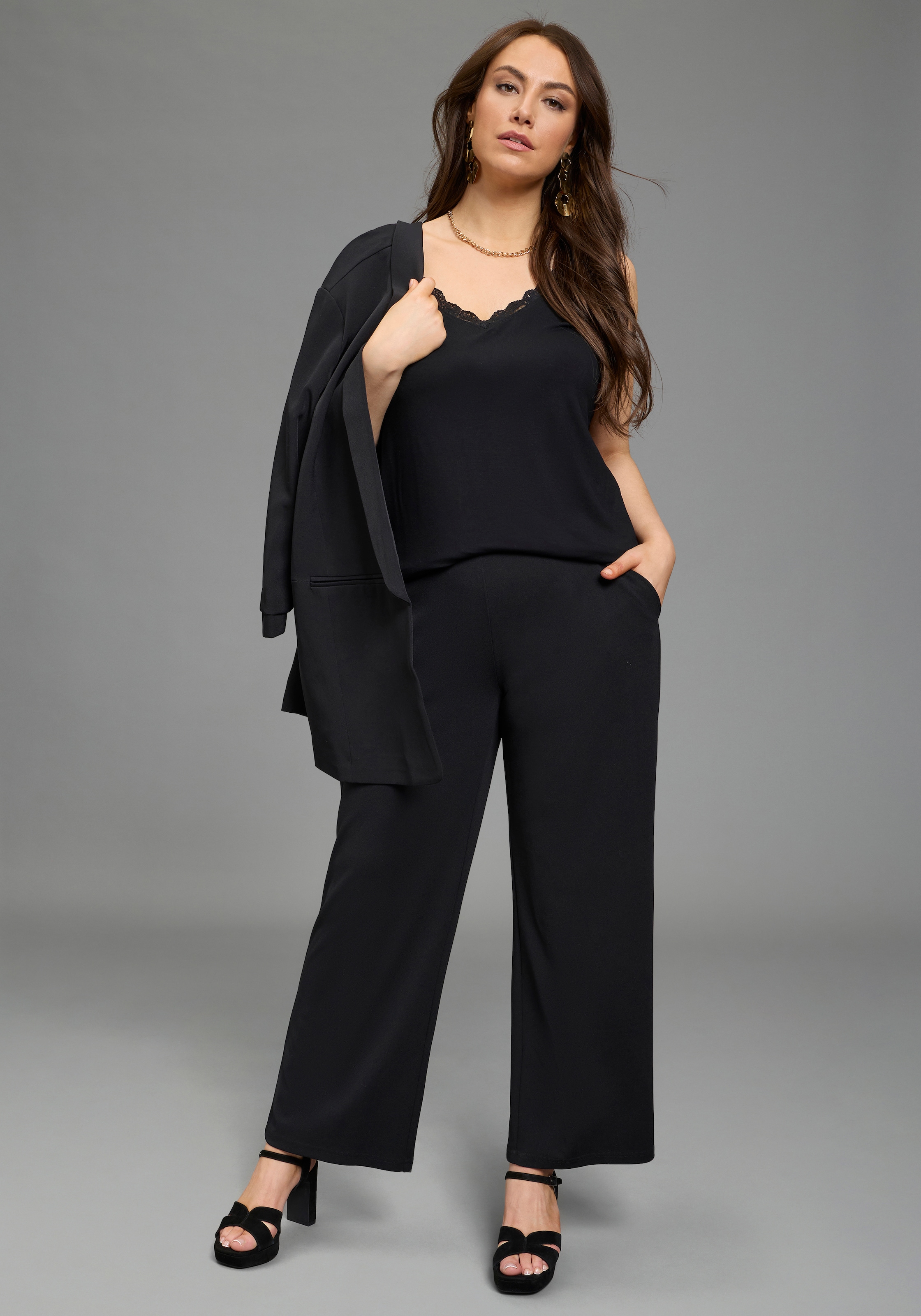 Laura Scott CURVE Débardeur figurnahe Schnittform mit V-Ausschnitt und Spitze