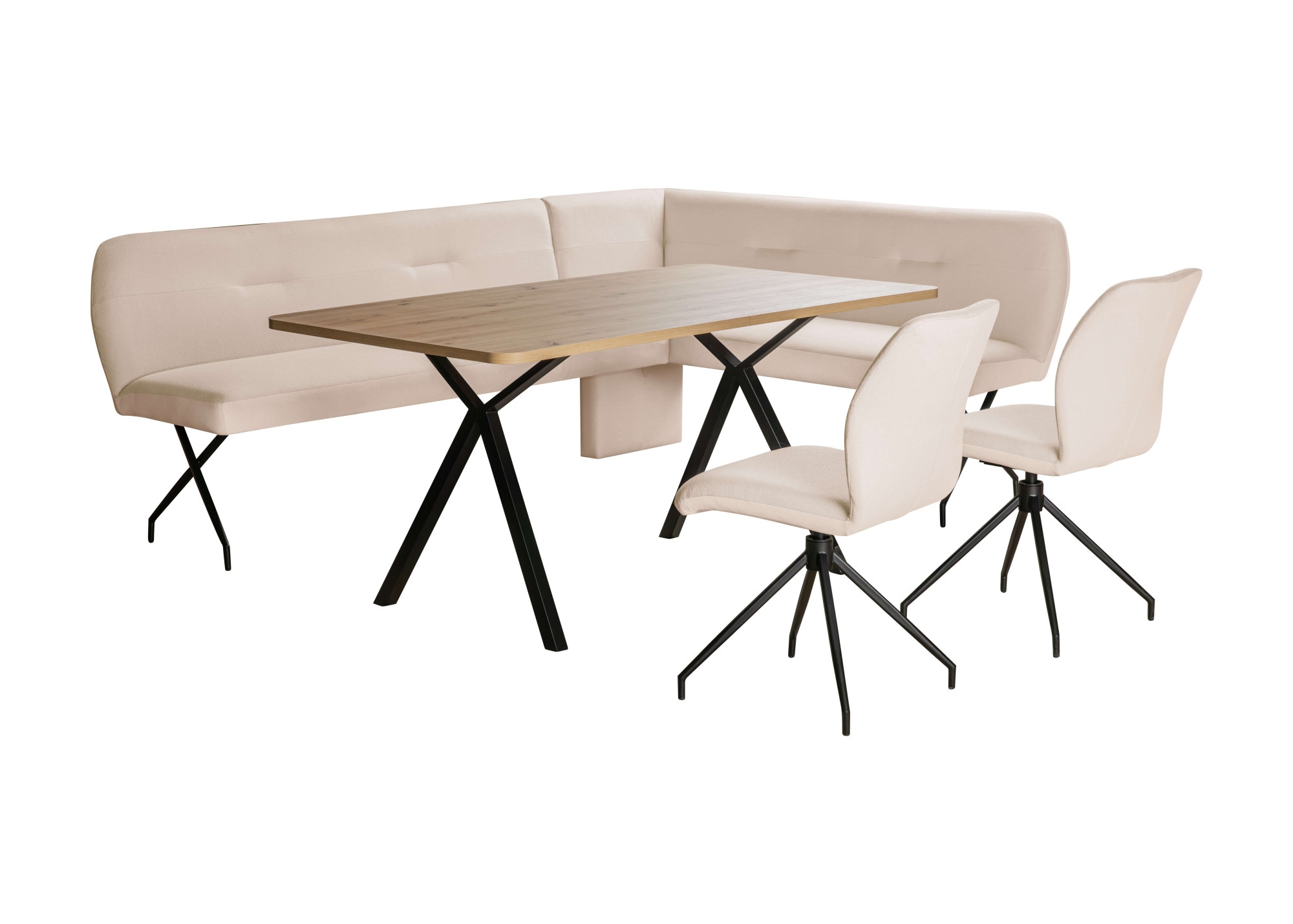 GOODproduct Eckbankgruppe »Gabi Essecke, Sitzgruppe, Eckbankgruppe, Küchenbankgruppe« Set, 4tlg, 4 tlg. tlg. Stuhl: 360° drehbar (Rückst.), 2-Stoff-Design. Wellenfederung Eckbank