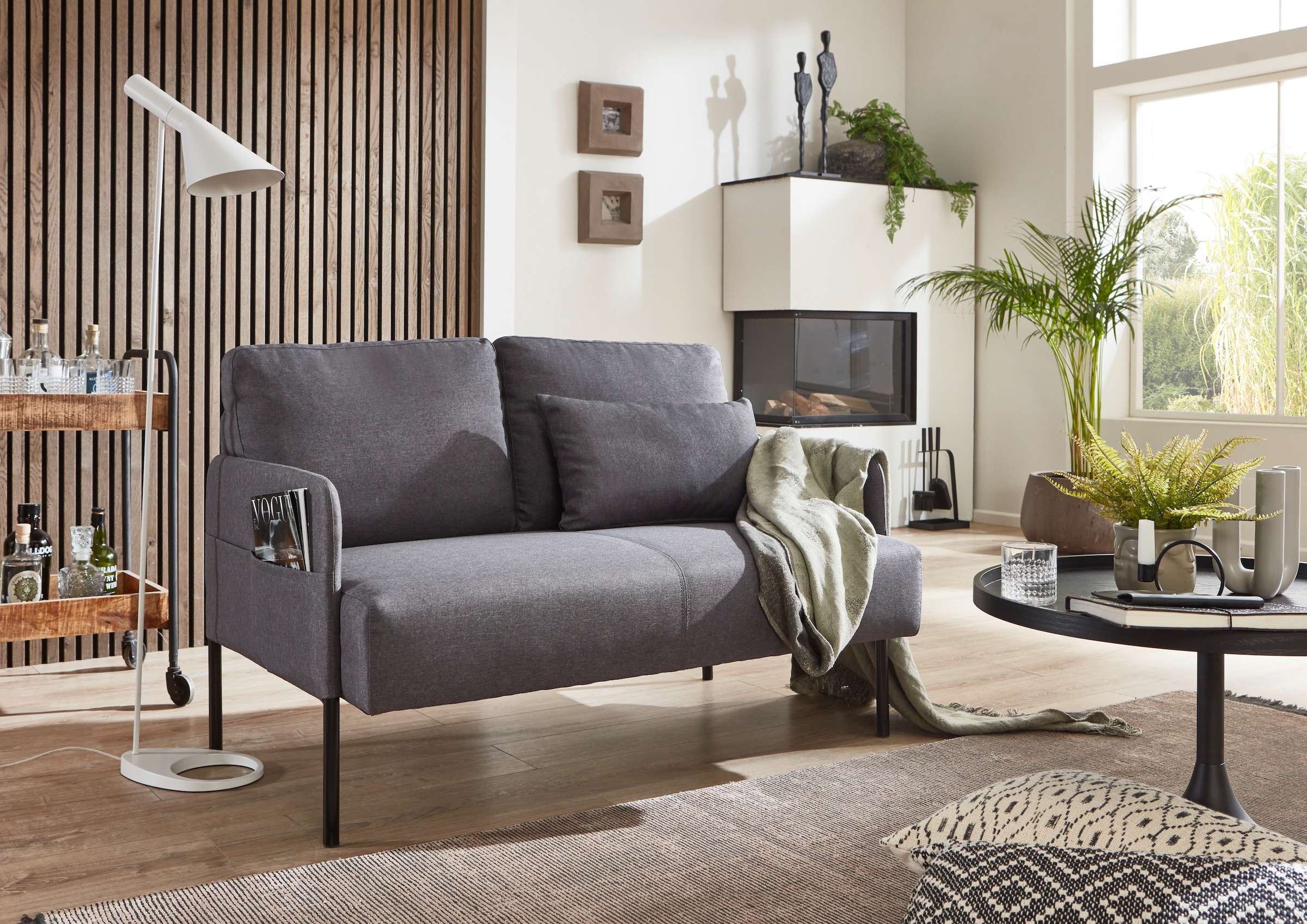 ATLANTIC home collection Sofa »Glenn«, mit Seitentasche, Rückenkissen und Wellenunterfederung