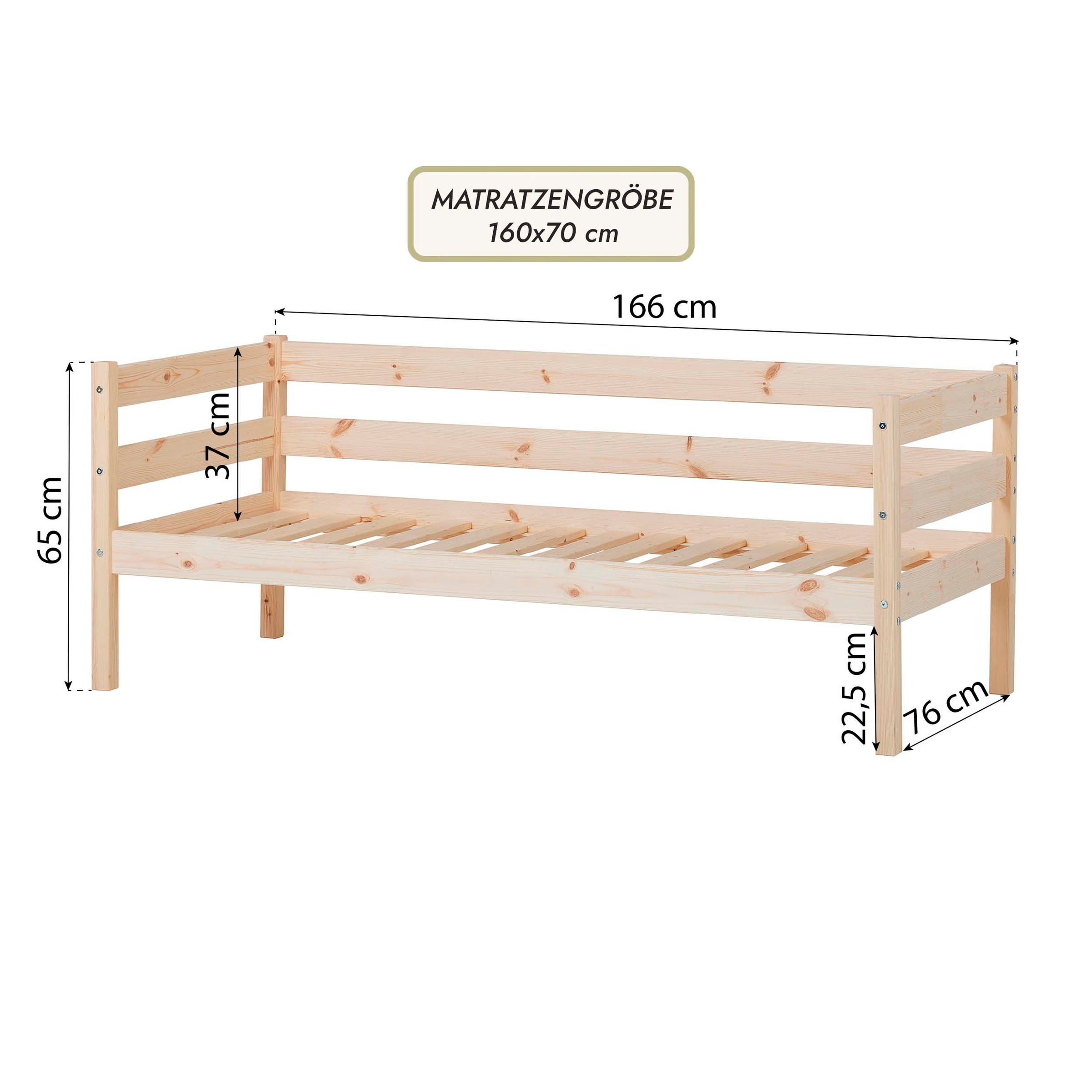 Hoppekids Einzelbett »ECO Comfort Kinderbett, Kiefer Massivholz, Jugendbett inkl. Rollrost«, 70x160 cm, wahlweise in verschieden Farben/ Matratze/ Absturzsicherung