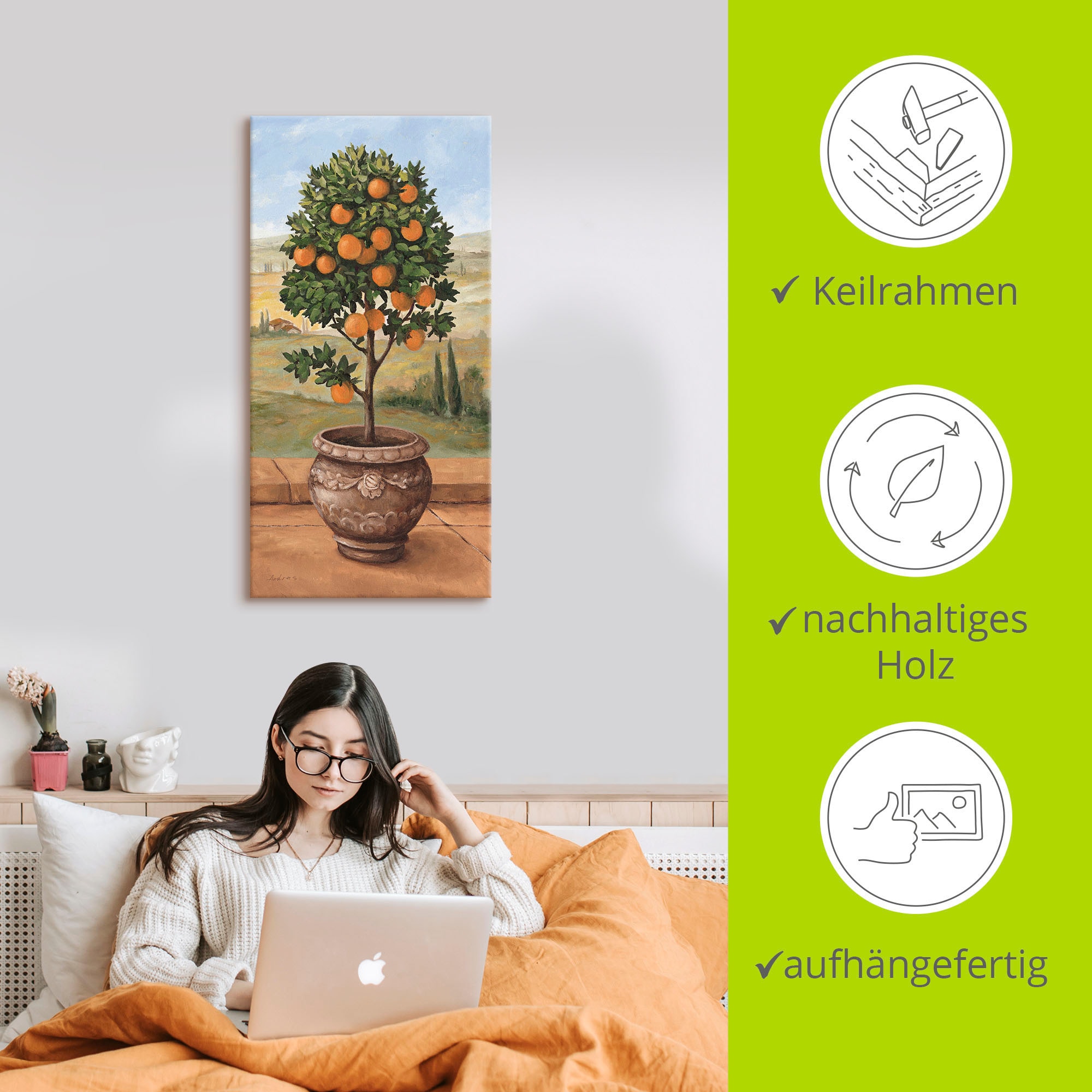 Artland Wandbild »Orangenbaum«, Bäume, (1 St.), als Leinwandbild, Wandaufkleber in verschied. Grössen