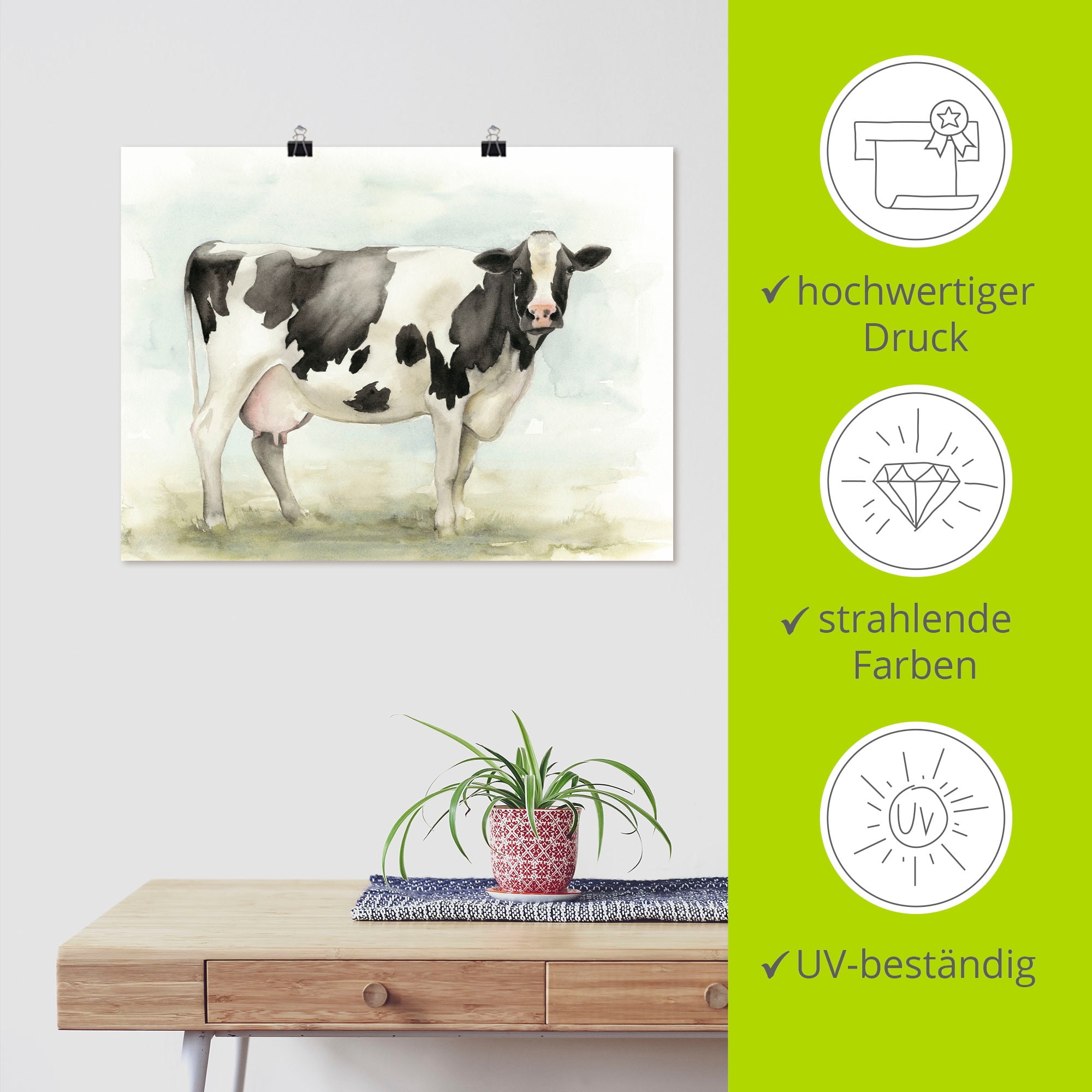 Artland Fresque murale »Wasserfarben Kuh I« 1 cuis tlg. als Leinwandbild, Poster in verschied. Grössen