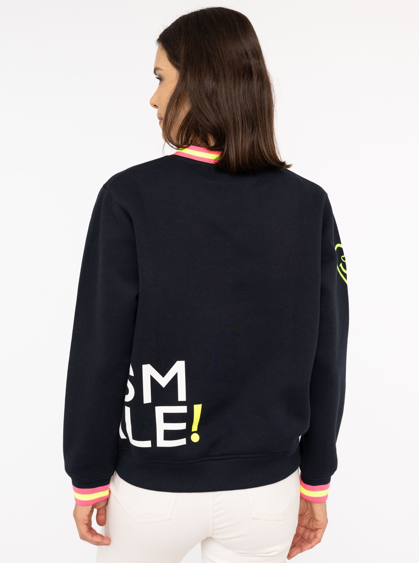 Zwillingsherz Sweatshirt »"Alissa"«, mit SMILE PRINT , Kontrastbündchen, gesticktem Herz am Arm
