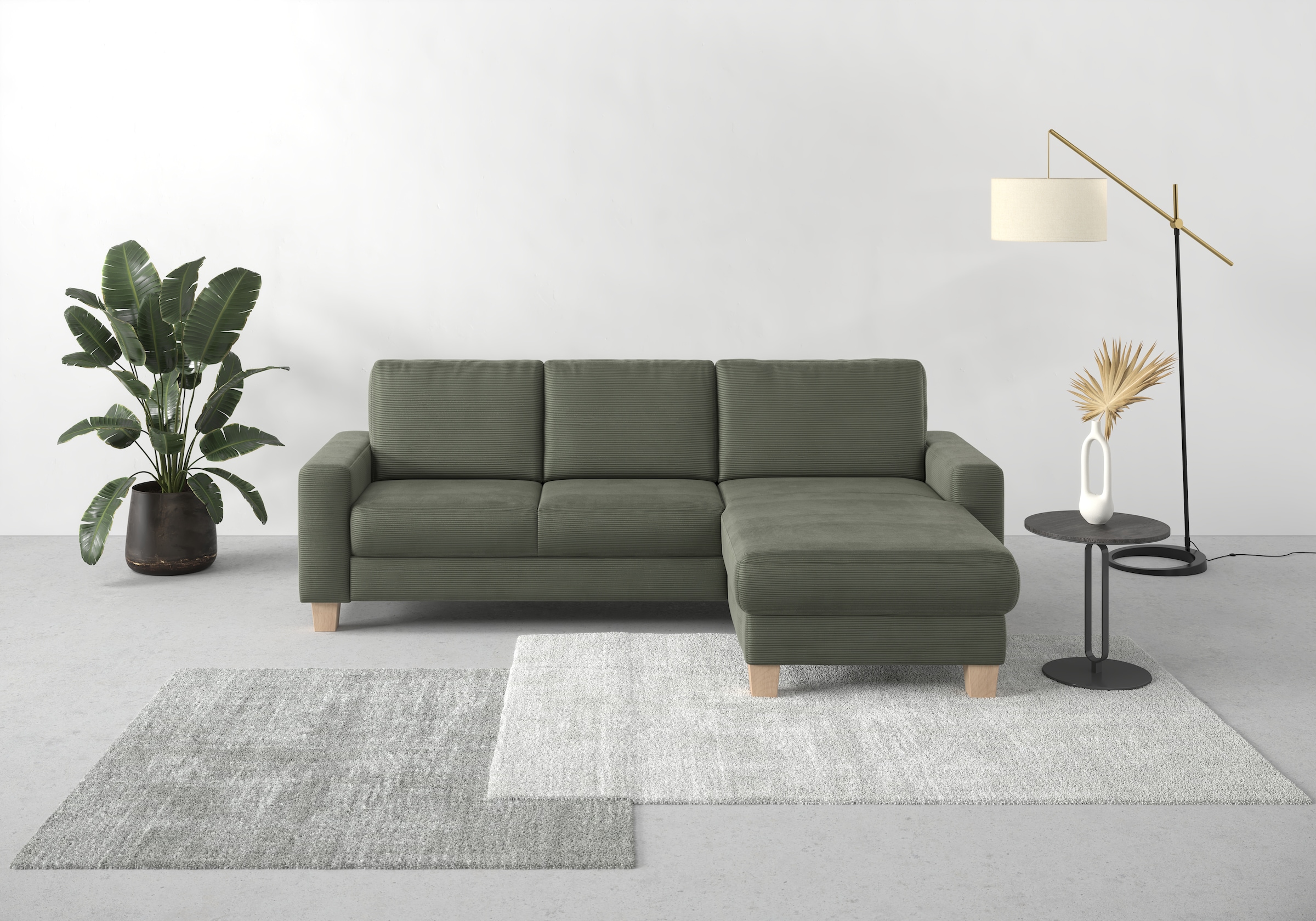 Home affaire Ecksofa »Summer L-Form« mit Recamiere, mit oder ohne Bettfunktion und Bettkasten, Cord-Bezug