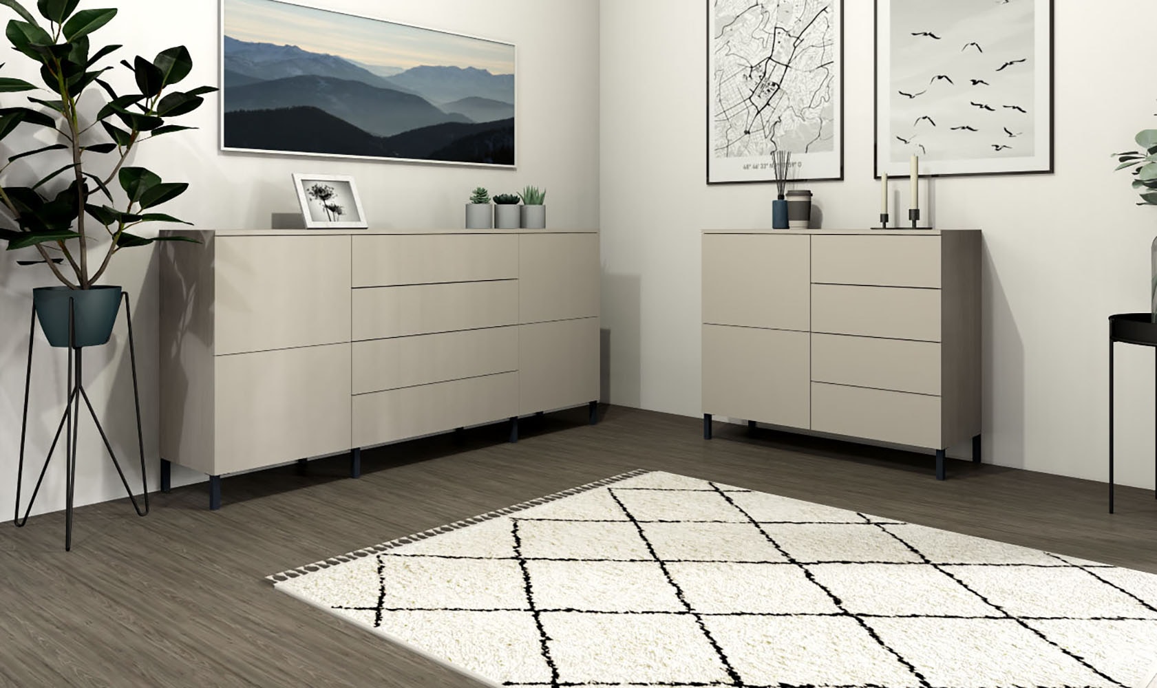 borchardt Möbel Kommode »Haama, modern, grifflos, Metallfüsse, praktisch,  2 Türen« Push-To-Open, verstellbare Einlegeböden, viel Stauraum, Breite 93cm