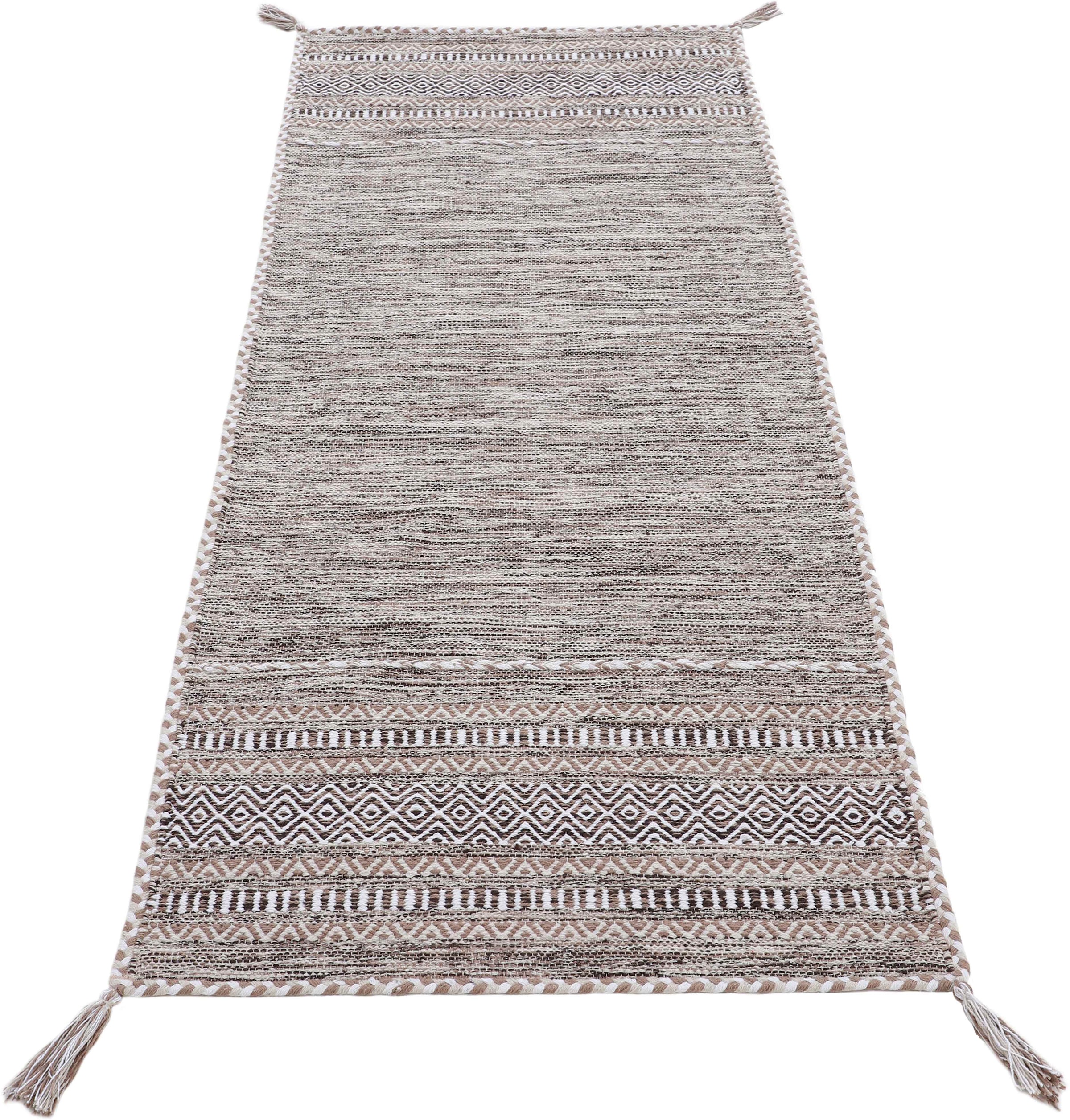 carpetfine Teppich »Kelim Azizi«, rechteckig, 5 mm Höhe, Baumwolle, Wendeteppich mit Fransen, Wohnzimmer