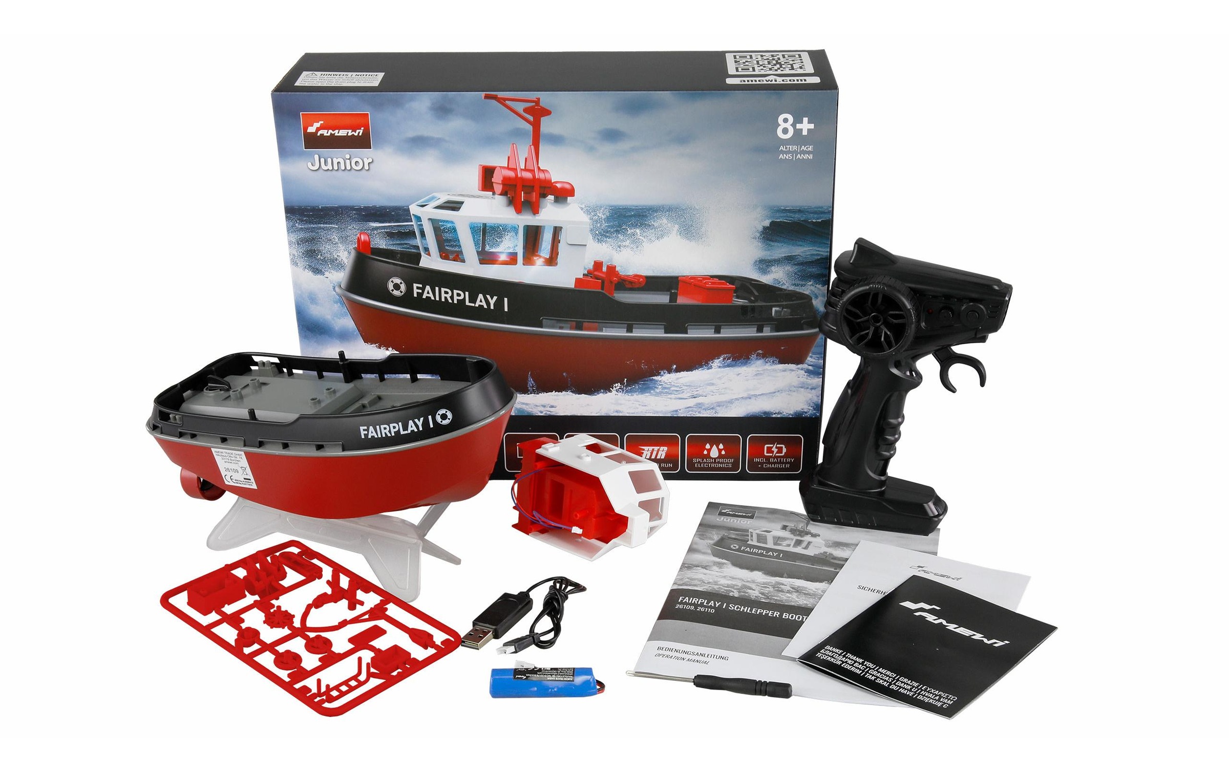 Amewi RC-Boot »Fairplay I Schlepper Schwarz, RTR, 0,0916666666666667«