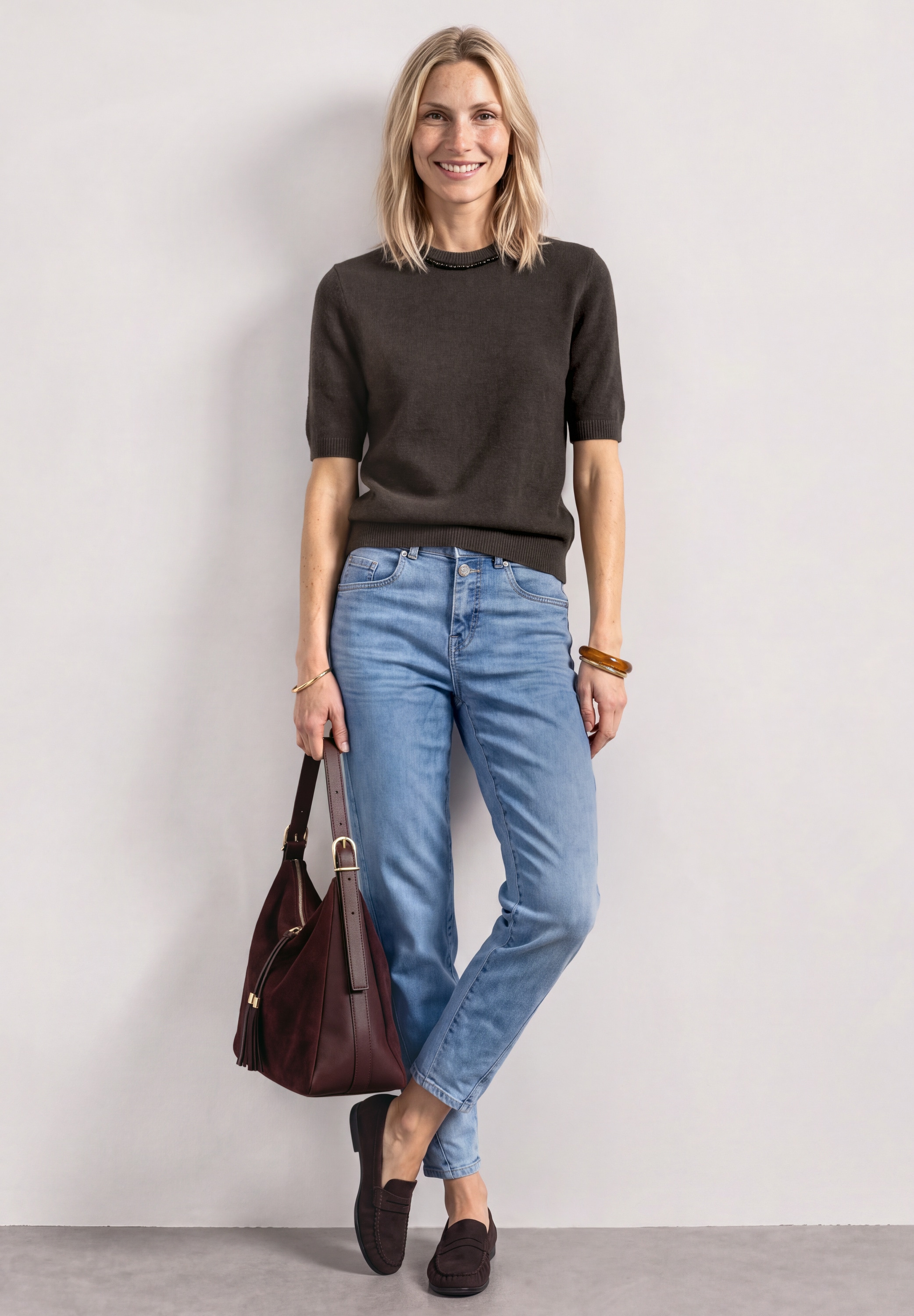 STREET ONE Strickpullover Halbarm Pullover mit Perlen-Detail am Rundhals
