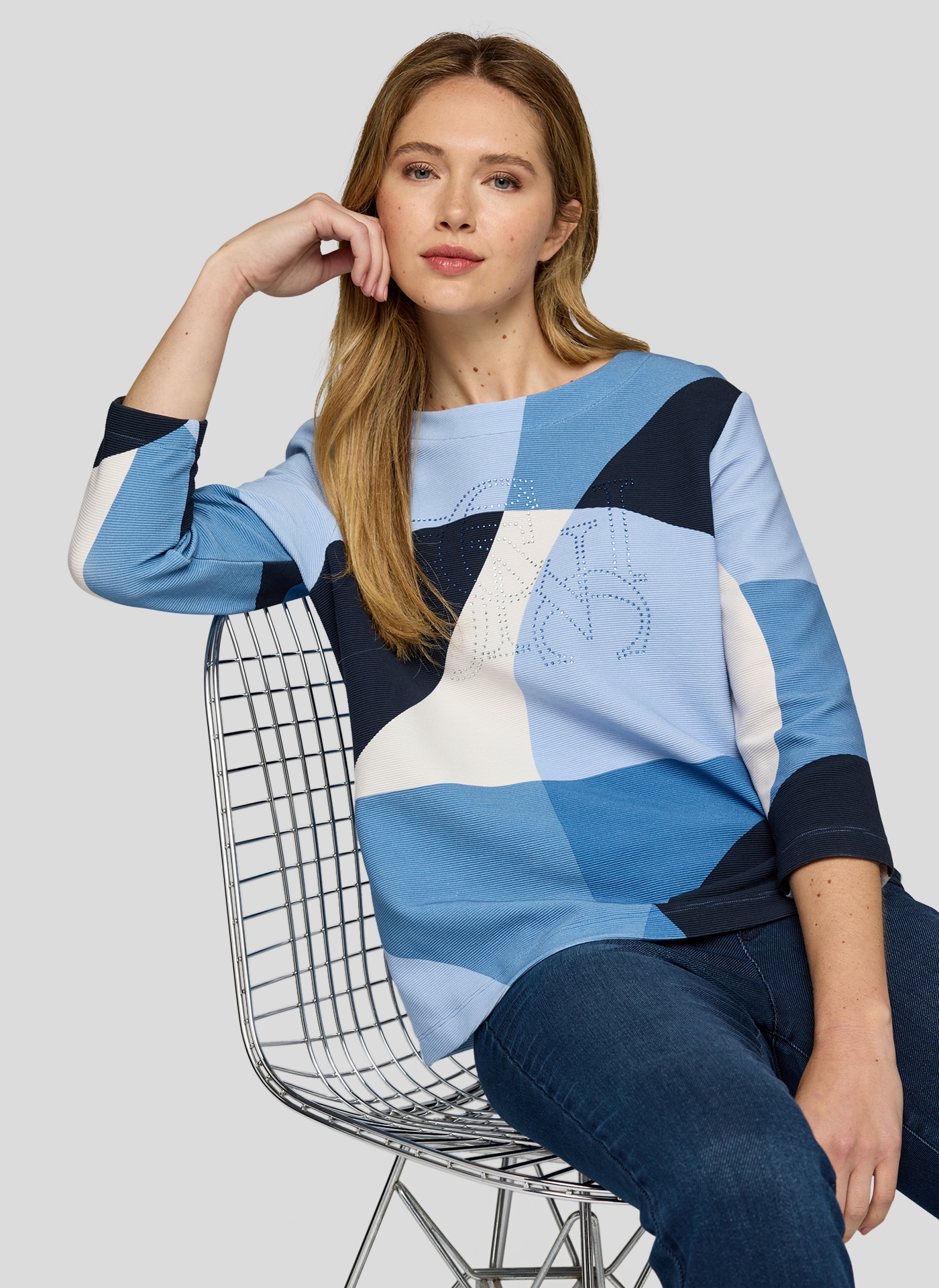 Rabe 3/4-Arm-Shirt, Sommershirt mit All-Over Print und Gflitzersteinen