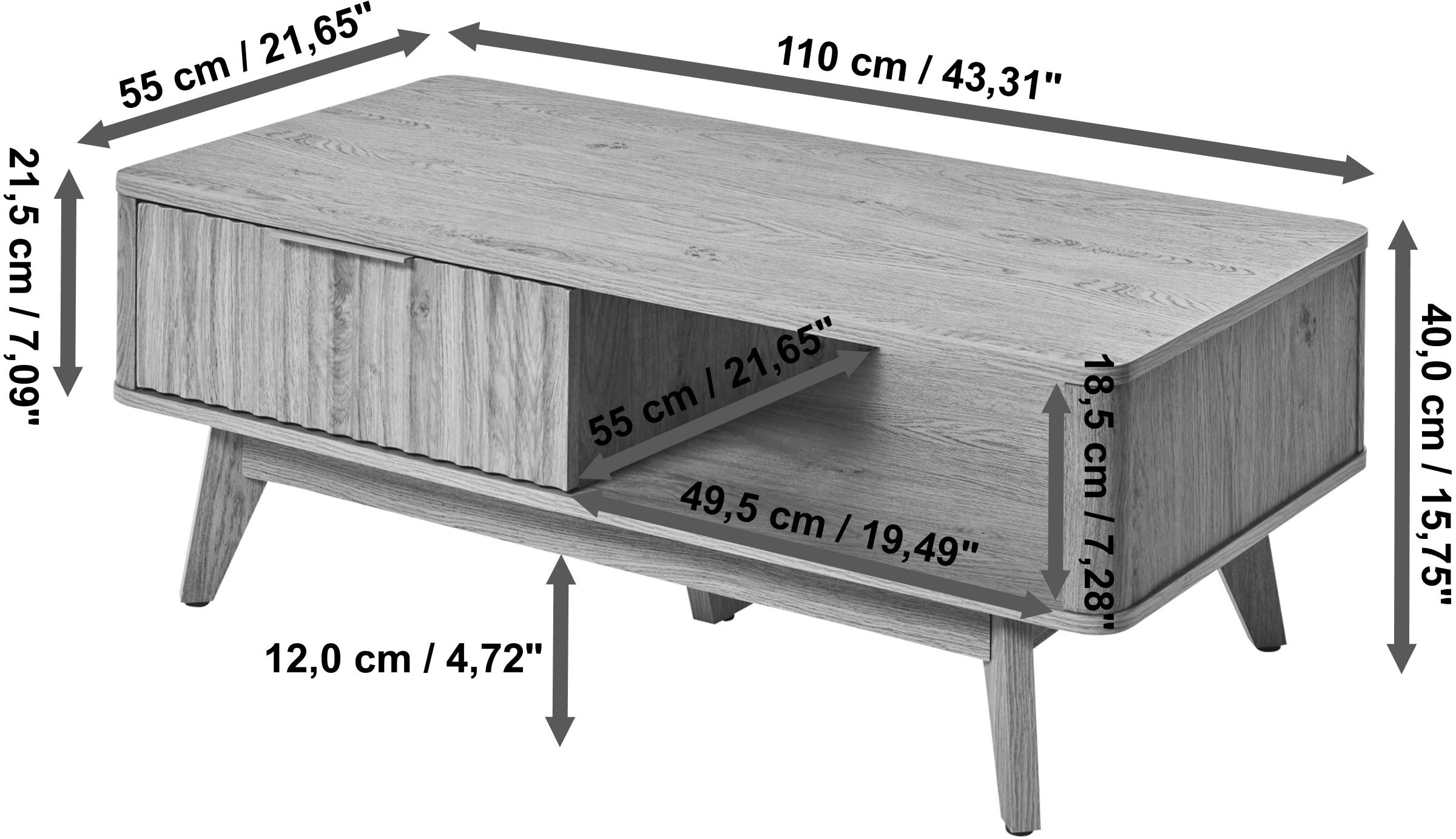 Jahnke Couchtisch »WAVE COFFEE SK« 1 Stk. tlg. Couchtisch, Retro-Stil, Stauraum, Fronten in raffiniertem Wellendesign
