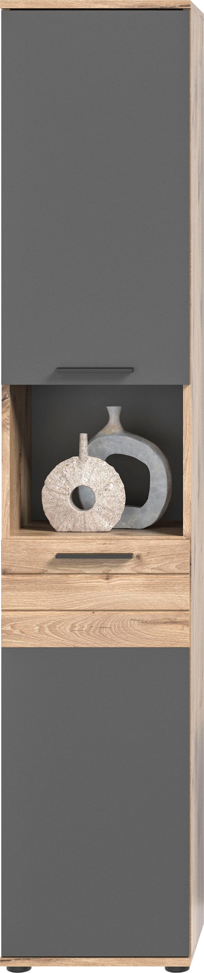 welltime Hochschrank »Riga, Breite 37 cm, 2 Türen (Türanschlag wechselbar), 1 offenes Fach« Standschrank, Badmöbel, Badschrank, Schrank, Bad, Badezimmer