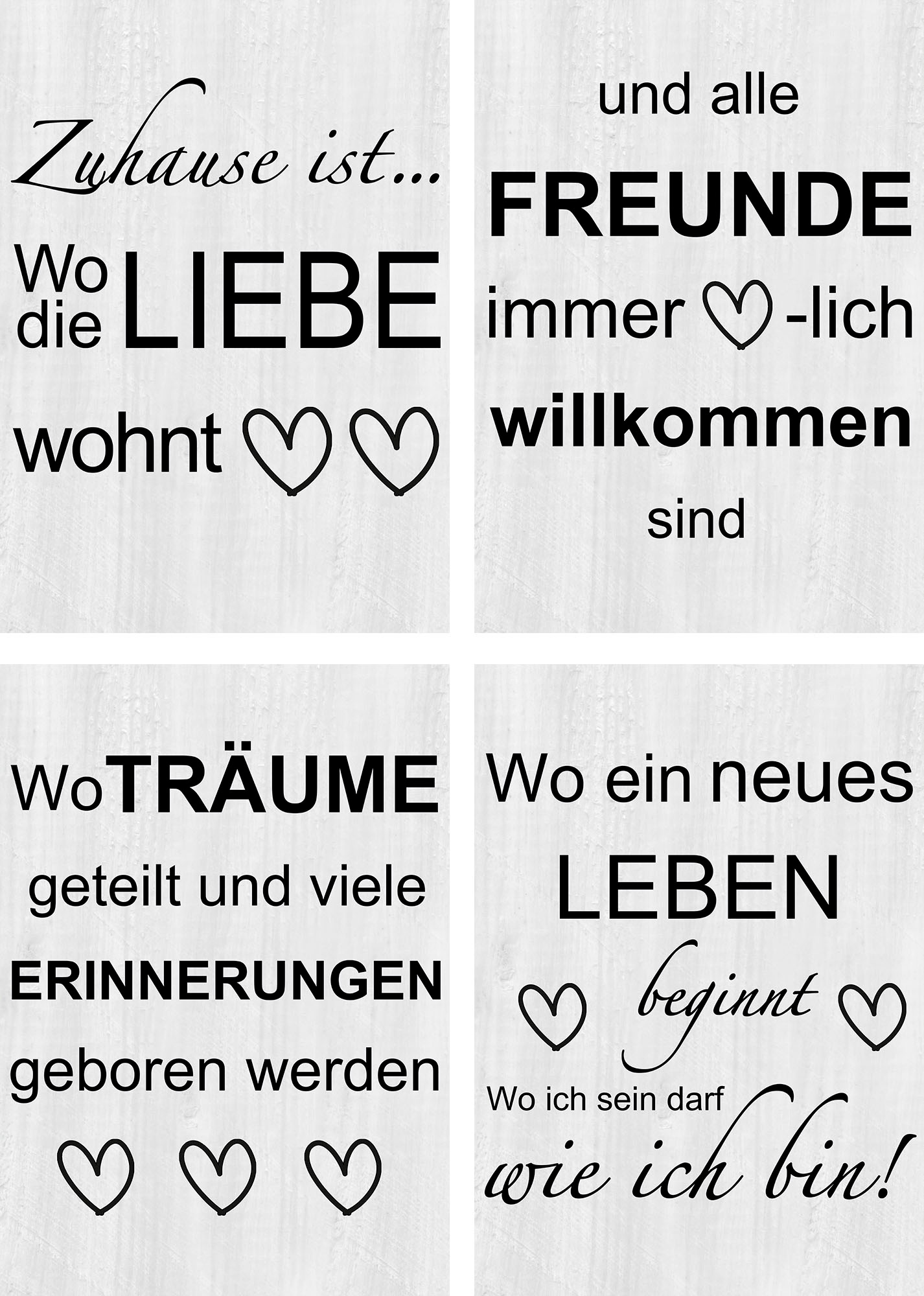 Image of Artland Poster "Wo die Liebe wohnt 1-4" Sprüche & Texte 4 Stk. tlg. Bilder Set, 4tlg., ohne Rahmen