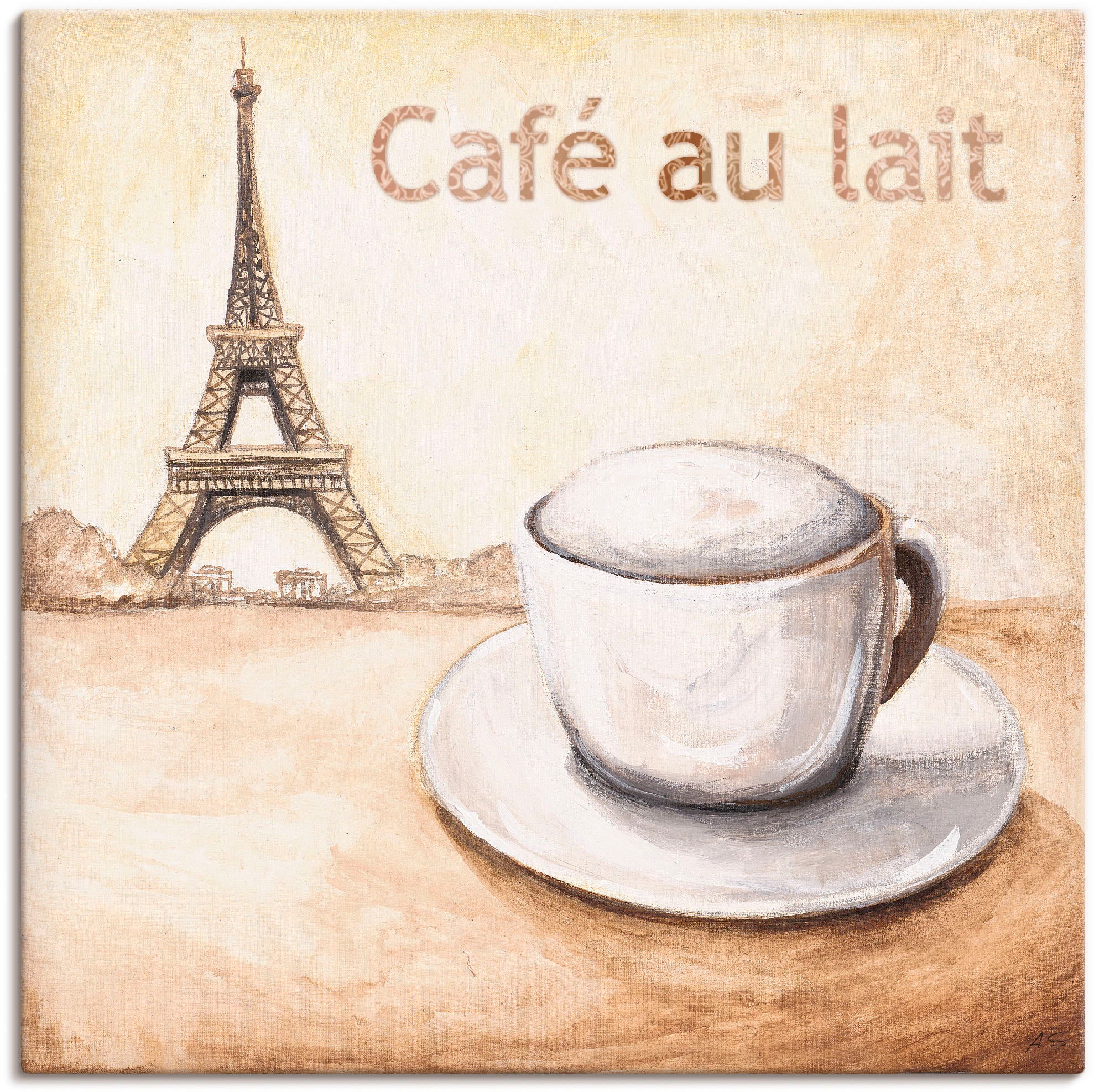 Image of Artland Wandbild »Café au lait in Paris«, Kaffee Bilder, (1 St.), in vielen Grössen & Produktarten - Alubild / Outdoorbild für den Aussenbereich, Leinwandbild, Poster, Wandaufkleber / Wandtattoo auch für Badezimmer geeignet bei Ackermann Versand Schweiz