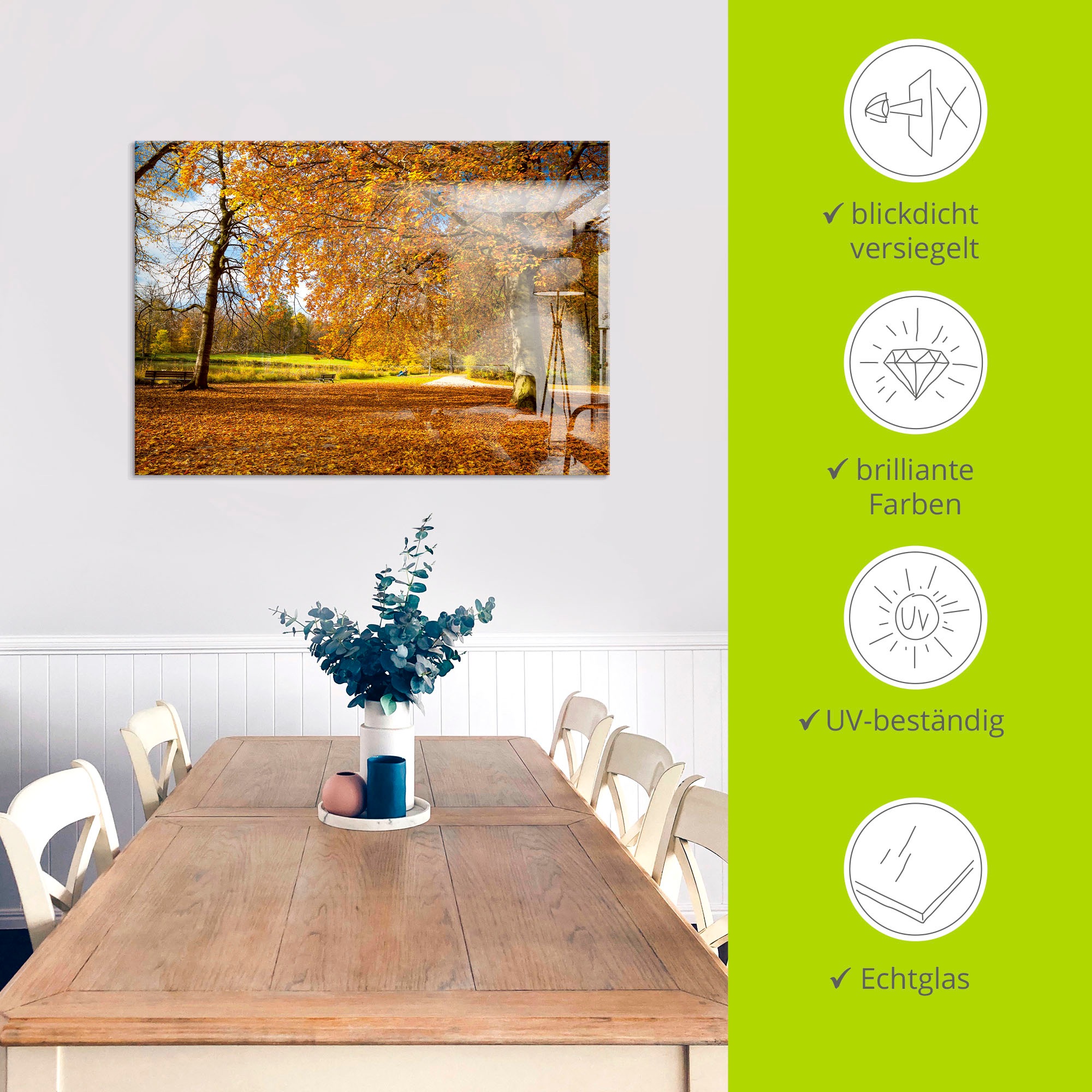 Artland Glasbild »Herbst bei Schlosses Nymphenburg«, Wiesen & Bäume, (1 St.), in verschiedenen Grössen