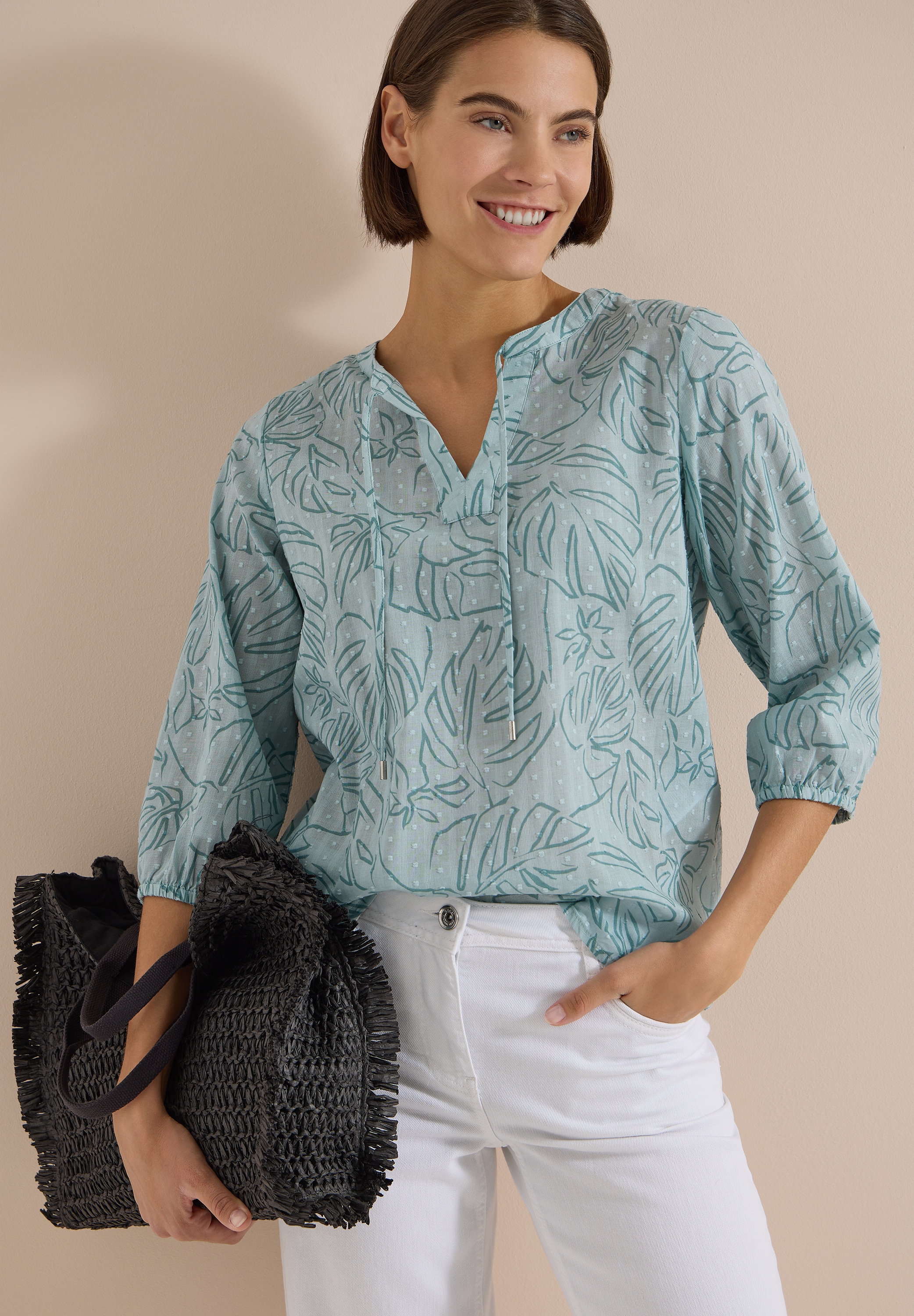 Cecil Blouse à pression 3/4-Arm Sommerbluse-Tunika mit Blätterprint