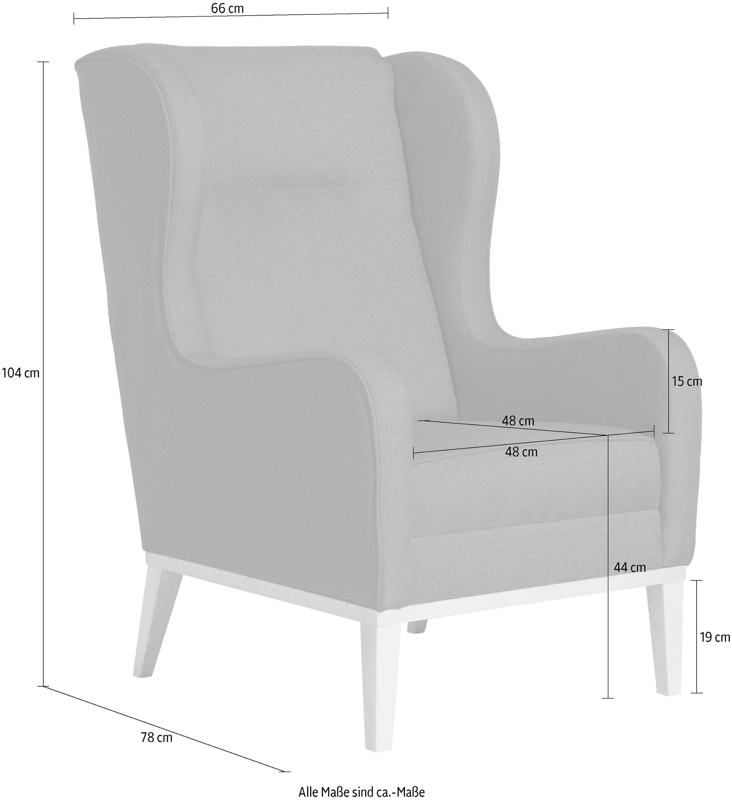 Max Winzer® Ohrensessel »Anthony eleganter Hochlehner, Designsessel, bequem und komfortabel«, mit umlaufendem Holzsockel & Kedernaht, Solitärmöbel mit hohem Holzfuss