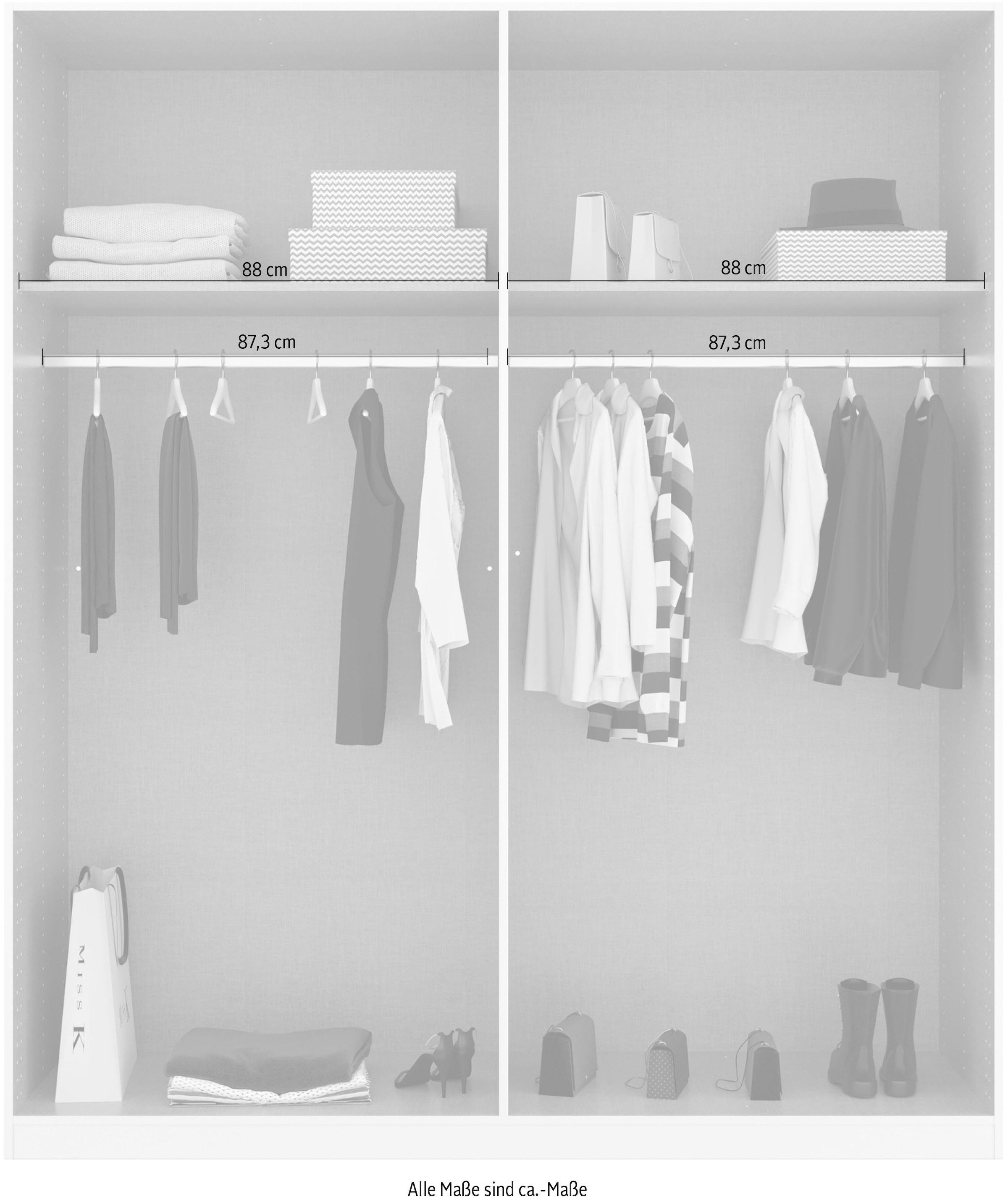 rauch Drehtürenschrank »Kleiderschrank Schrank Garderobe Ankleide GLAMOUR BY QUADRA SPIN« Breiten: 181/226/271 cm, Höhe 210 cm,  mit Spiegel und Hochglanz-Front, Stangengriff MADE IN GERMANY