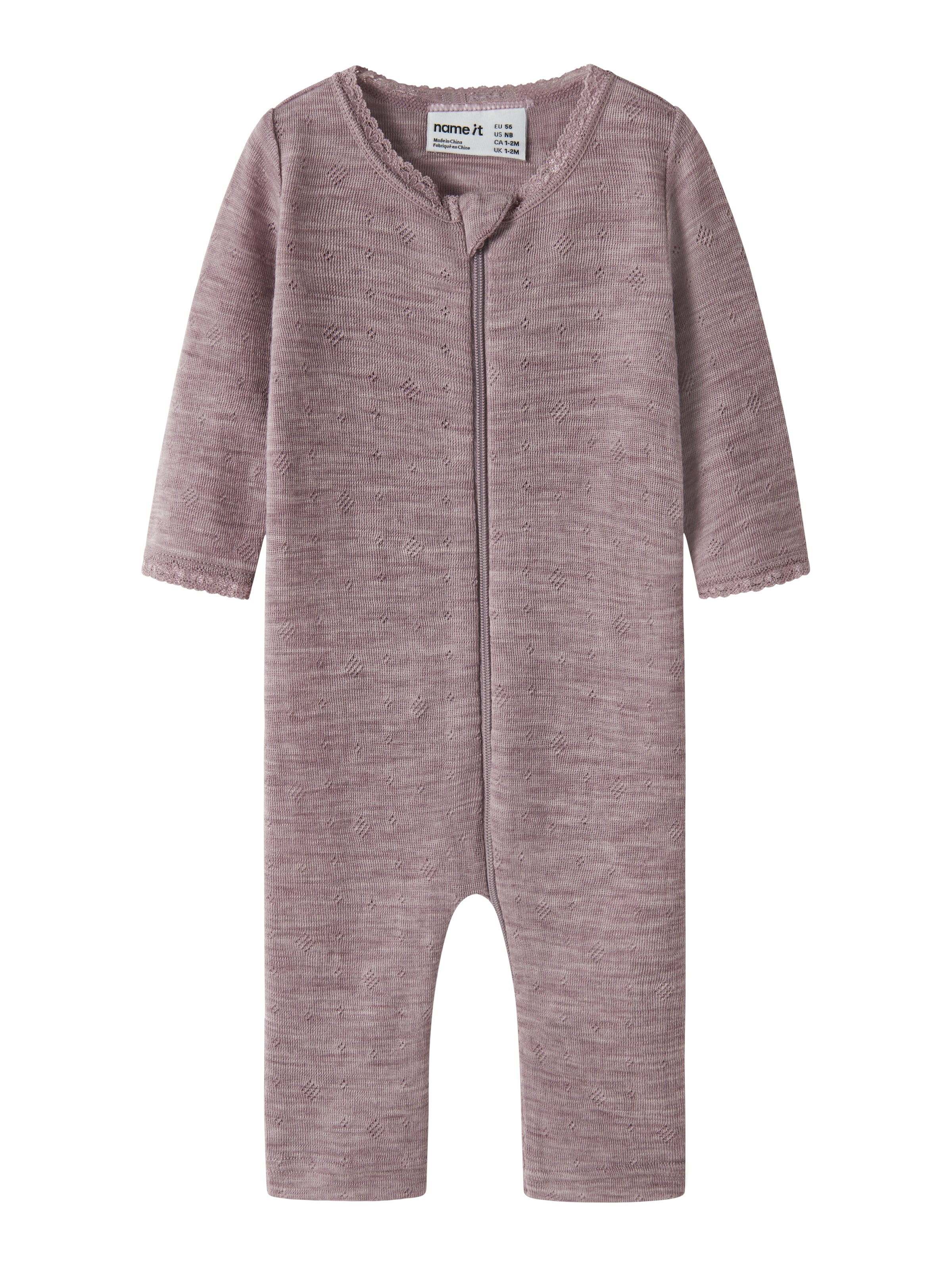 Name It Schlafanzug »NBFWANG WOOL NEEDLE NIGHTSUIT SOLID NOOS« aus Wolle, Regular Fit, mit Reissverschluss und Kinnschutz
