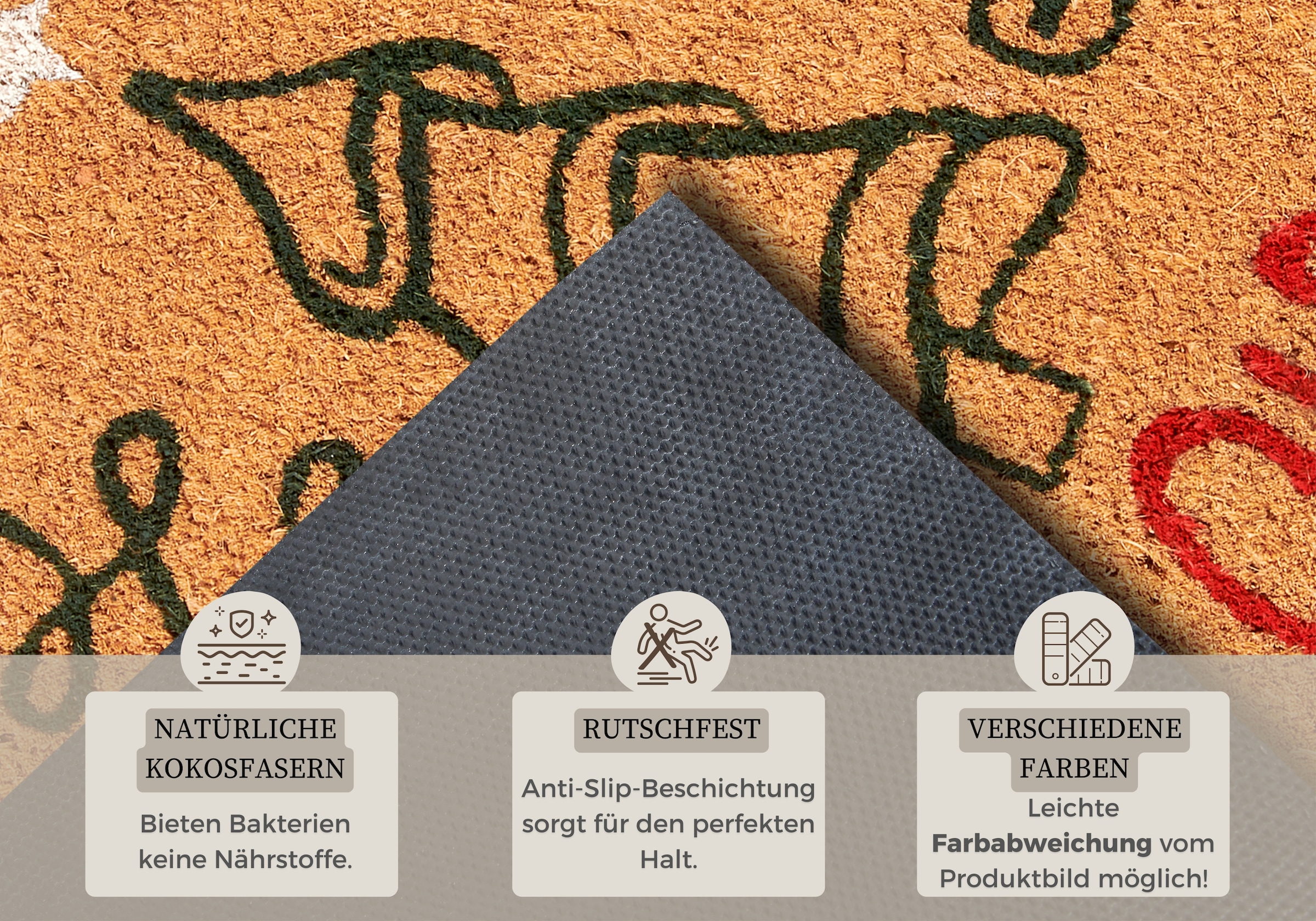 HANSE Home Fussmatte »Kokos Five Christmas Trees, Türmatte«, rechteckig, 15 mm Höhe, Schmutzfangmatte, Rutschfest, Outdoor, Weihnachten, Kokosmatte, Flur