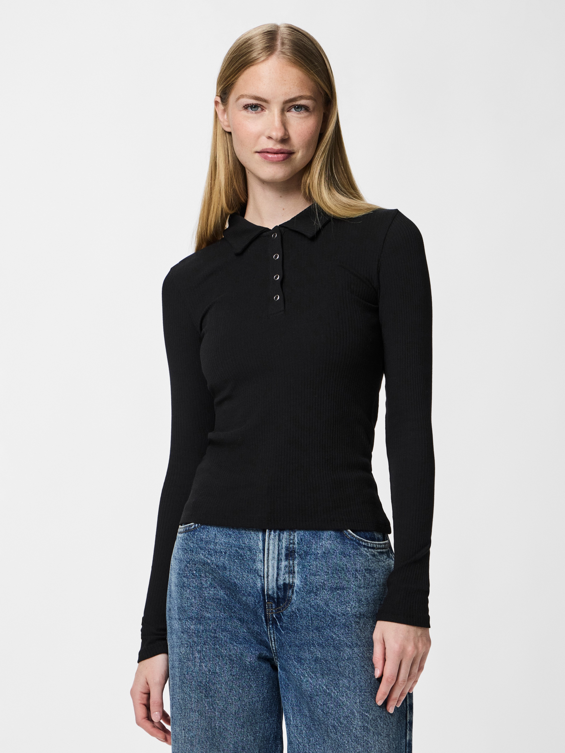 pieces Polo à manches longues »PCKITTE LS POLO TOP JRS NOOS« mit gerippter Struktur