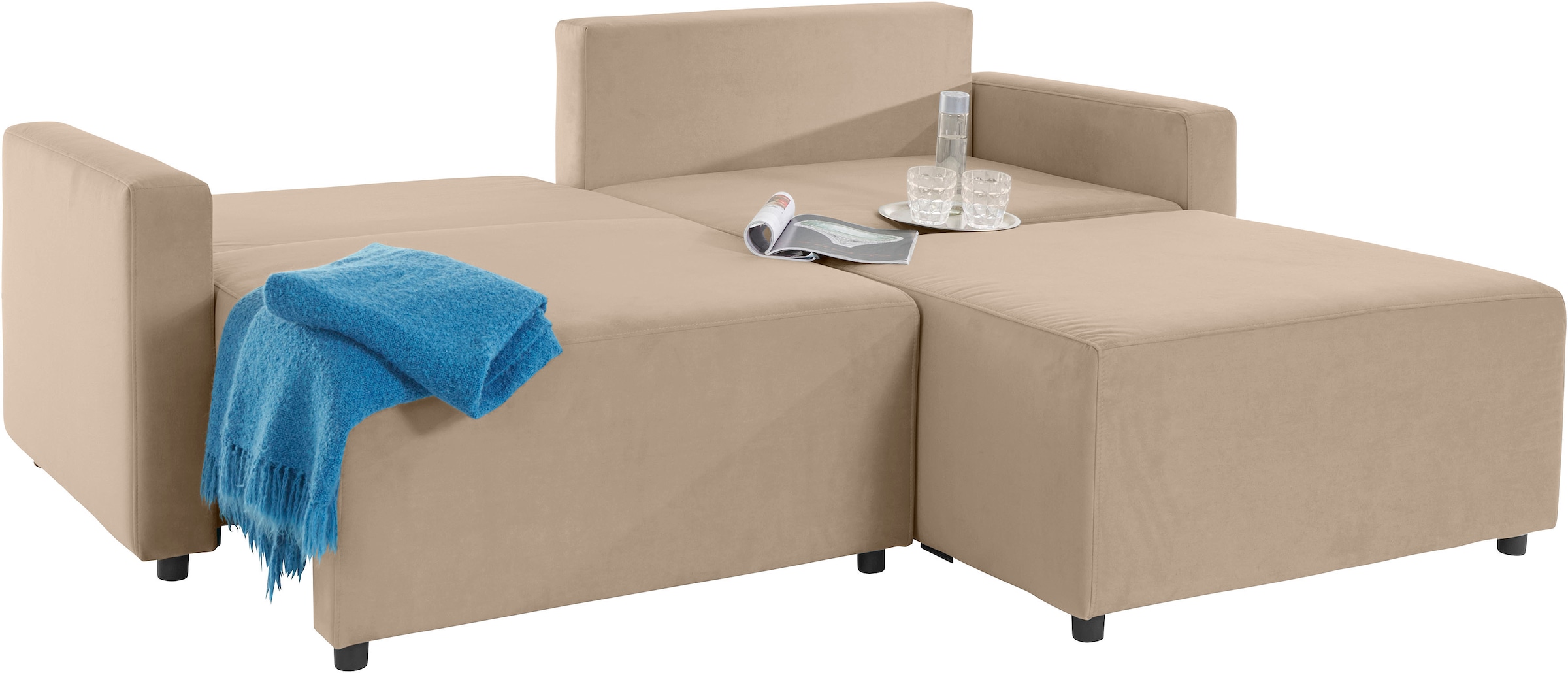 INOSIGN Ecksofa »Marva 3tlg. L-Form«, beide Armlehnelemente ausziehbar für Bettfunktion, mit Bettkasten