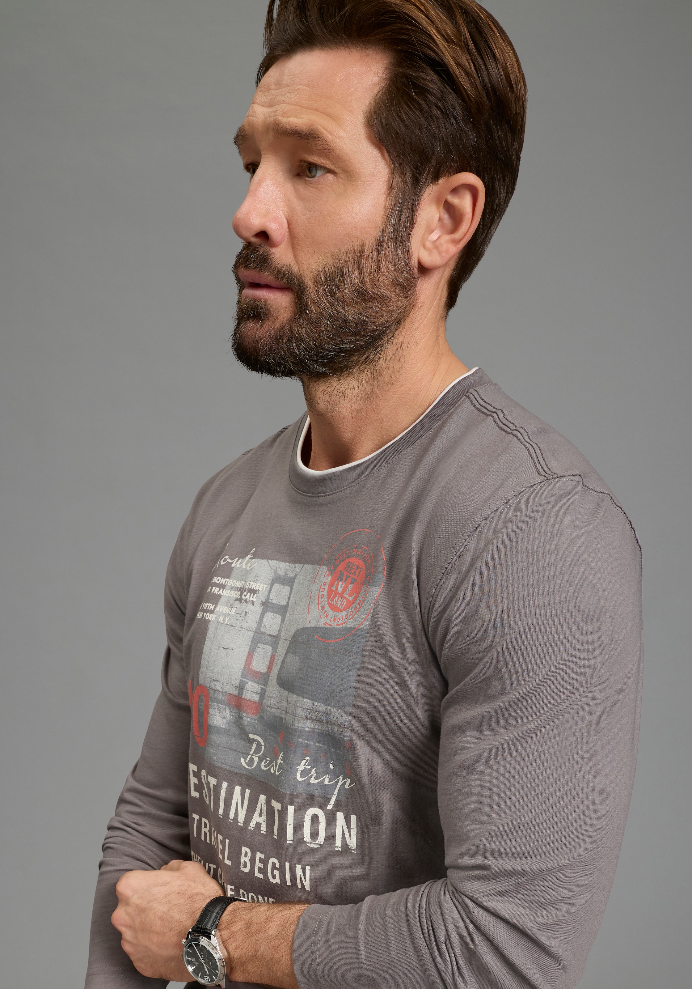 Man's World T-shirt à manches longues »neue Farbe!« Langarm,  bedruckt,  Rundhalsausschnitt,  aus 100% Baumwolle